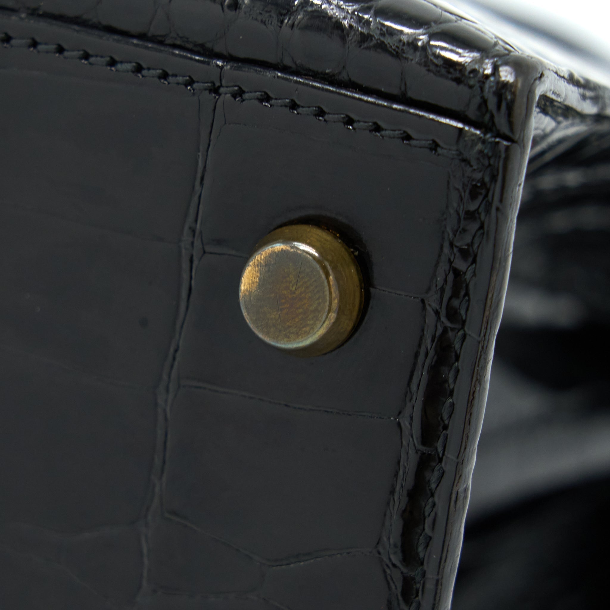 HERMES VINTAGE KELLY 28 ALLIGATOR BLACK GHW