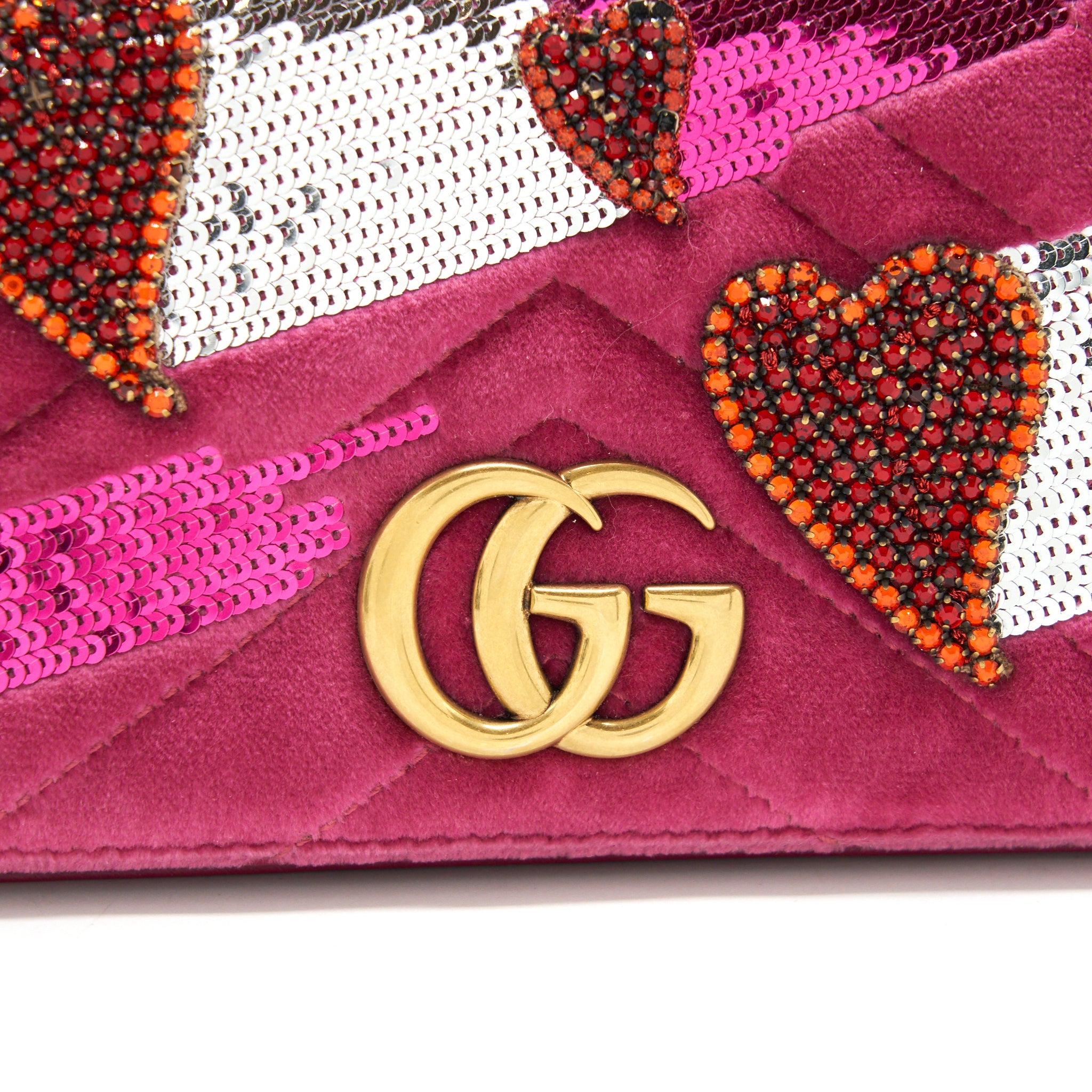 GUCCI VELVET WALLET WITH CHAIN PINK GHW LIMITED EDITION