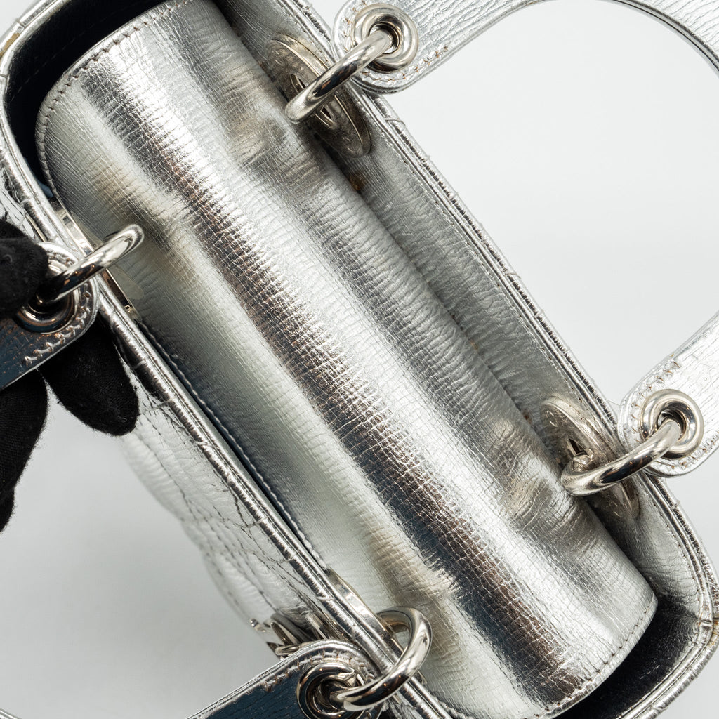 DIOR SMALL MY ABC LADY DIOR CANNAGE CALFSKIN METALLIC SILVER SHW