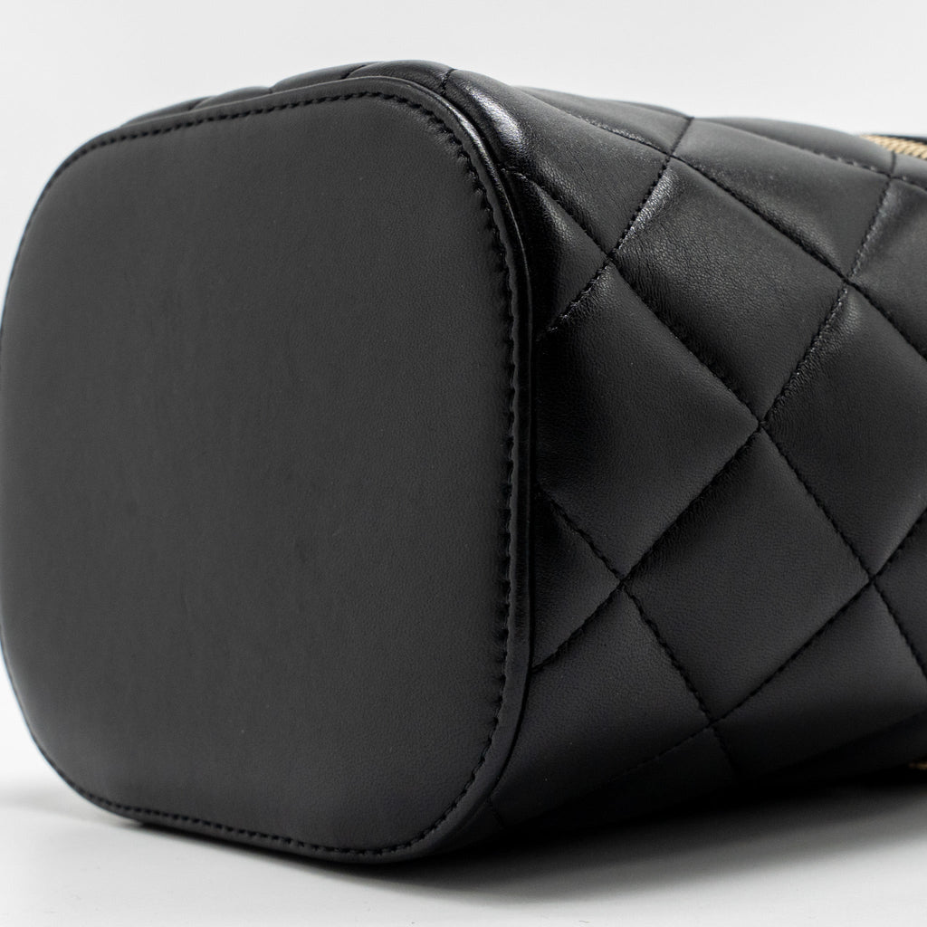 CHANEL TRENDY CC ROUND VANITY CASE CROSSBODY BAG LAMBSKIN BLACK LGHW