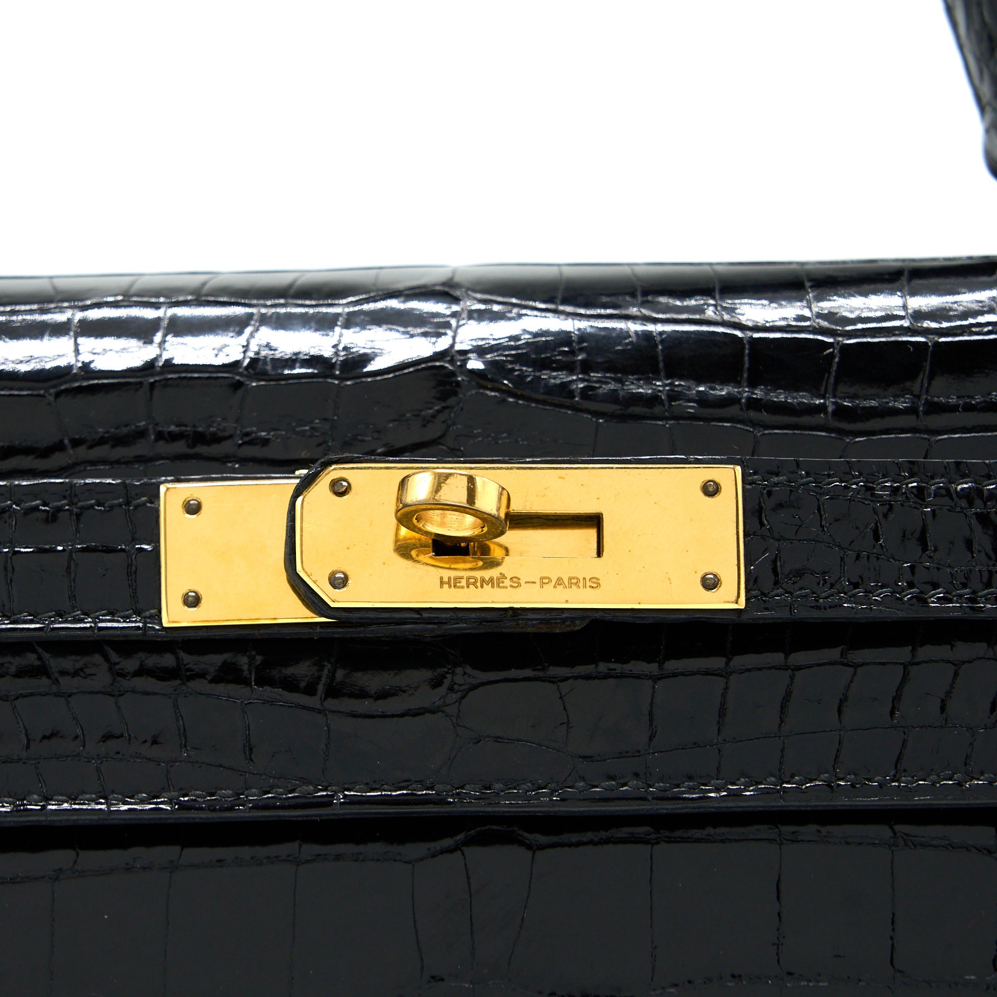 HERMES VINTAGE KELLY 28 ALLIGATOR BLACK GHW