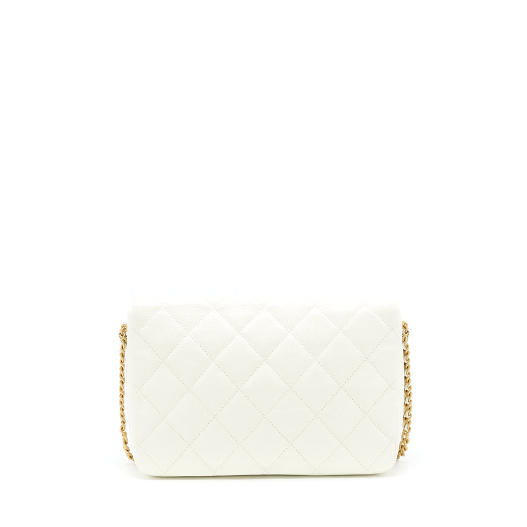 CHANEL 22S MELODY MEDIUM FLAP BAG CAVIAR WHITE GHW (MICROCHIP)
