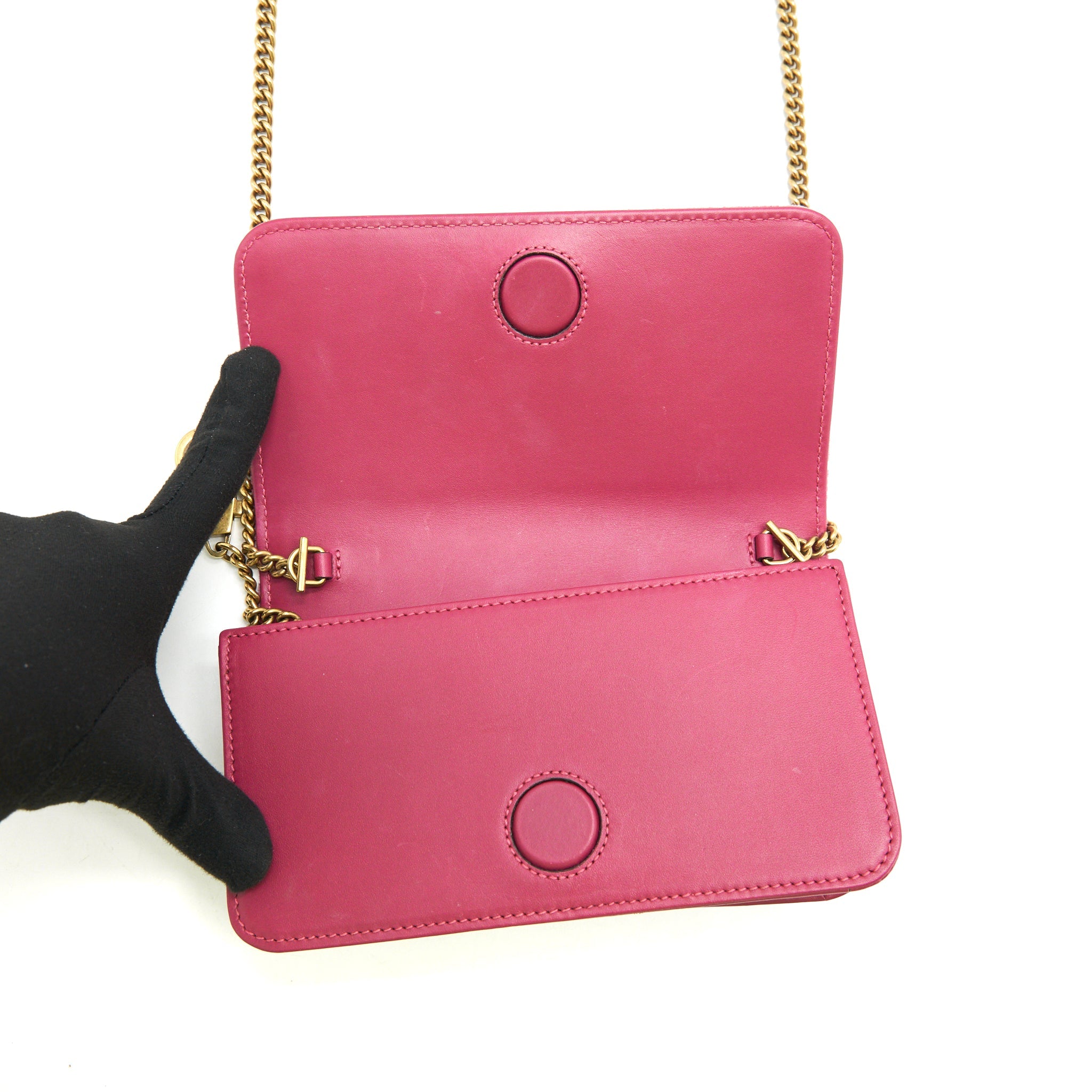 GUCCI VELVET WALLET WITH CHAIN PINK GHW LIMITED EDITION
