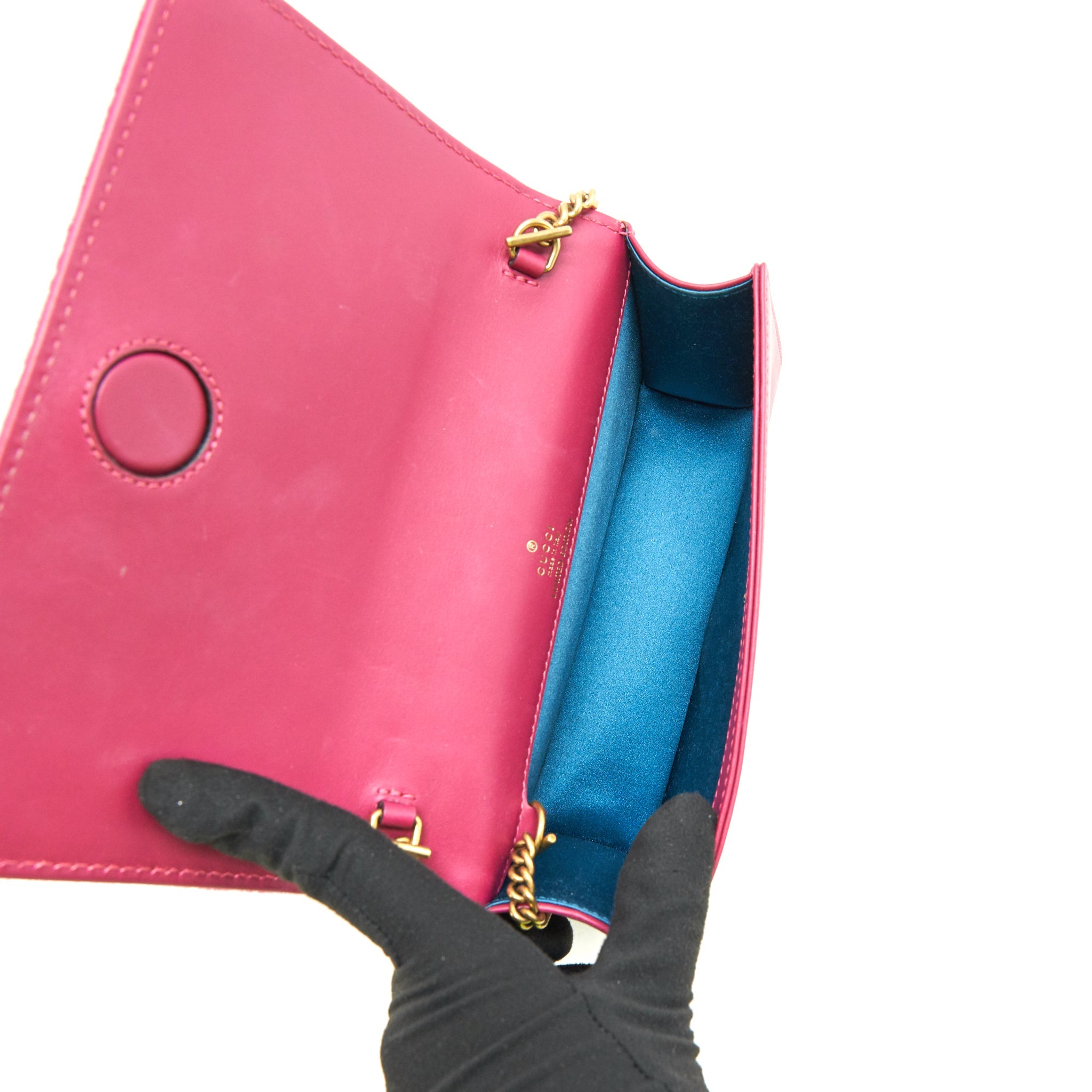 GUCCI VELVET WALLET WITH CHAIN PINK GHW LIMITED EDITION