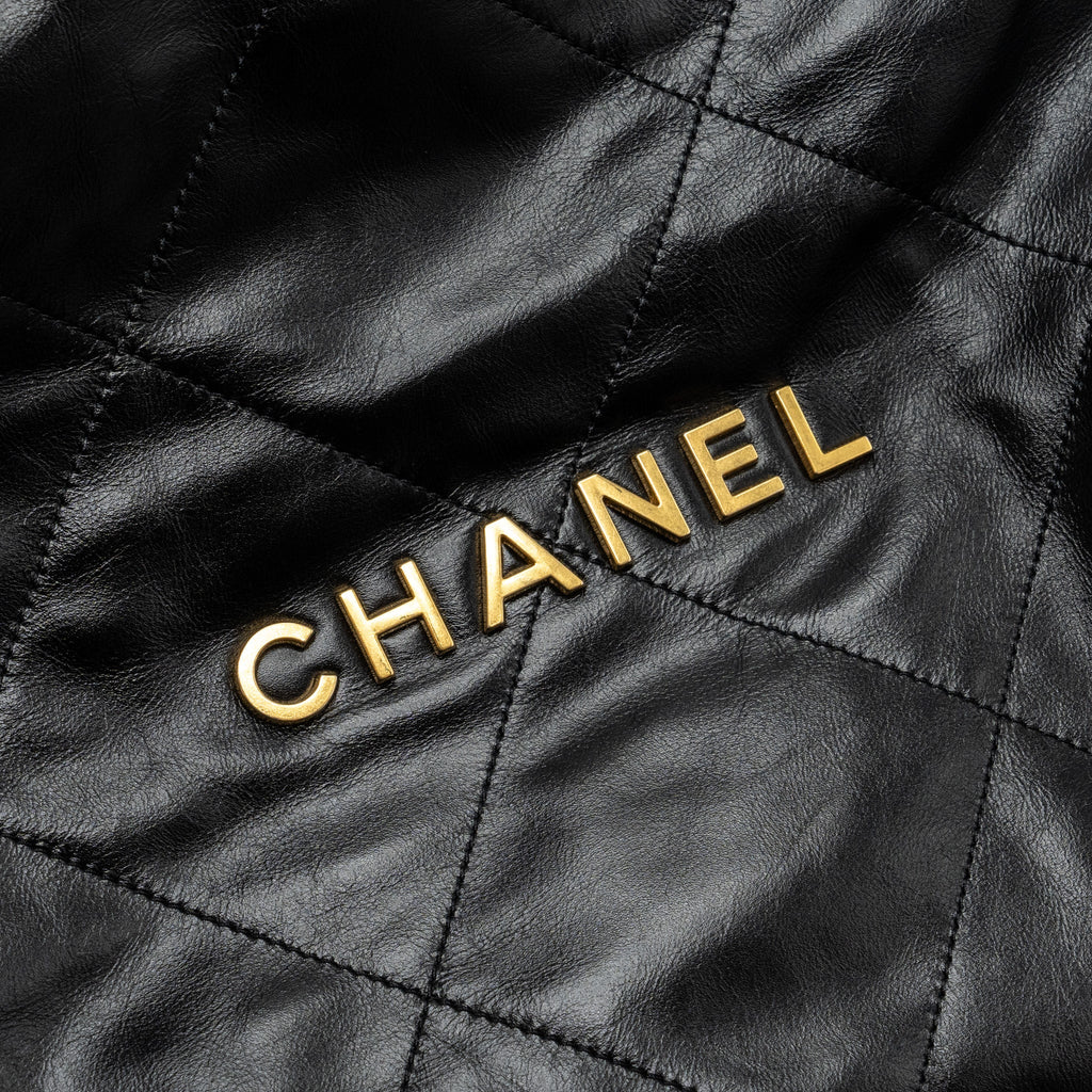 CHANEL SMALL 22 BAG CALFSKIN BLACK WITH GHW (MICROCHIP)