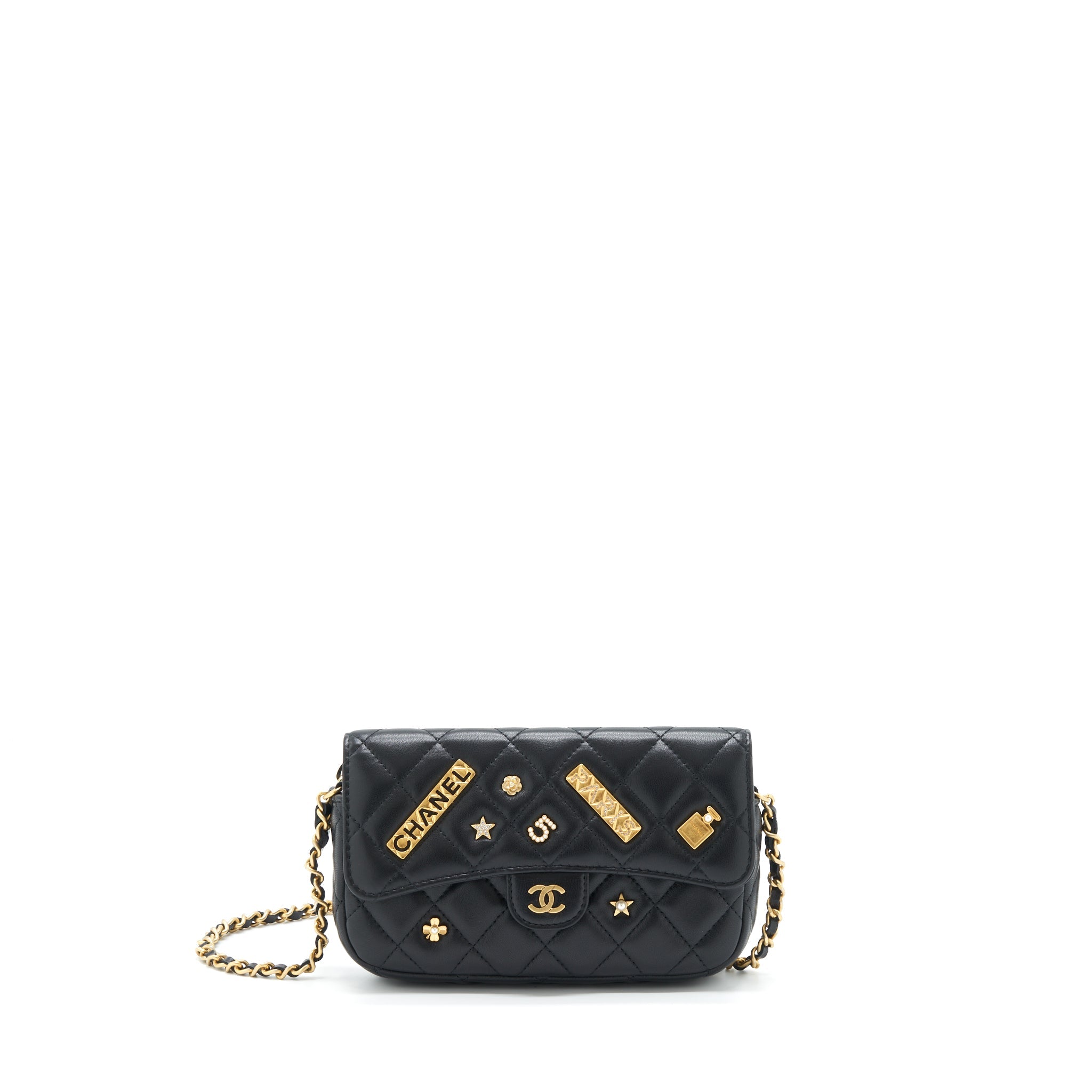 CHANEL LIMITED CHARM DOUBLE LAYER MINI CHAIN BAG LAMBSKIN BLACK GHW