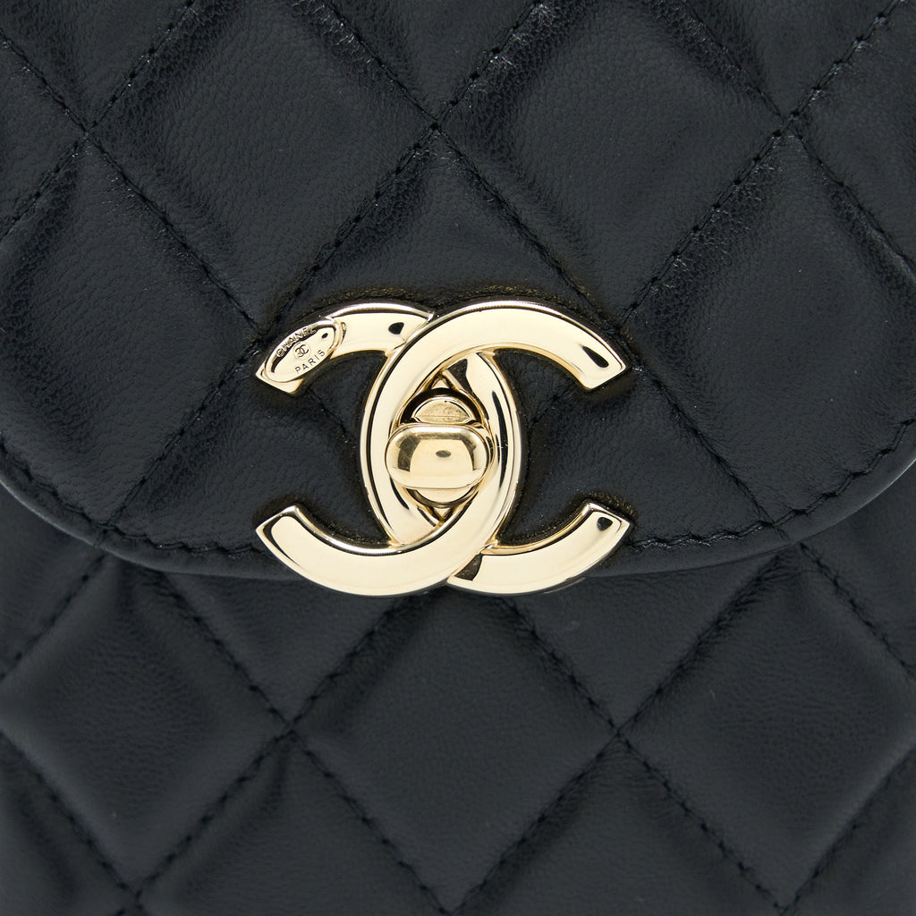 CHANEL FLAP PHONE POUCH WITH CHAIN BLACK LAMBSKIN GHW