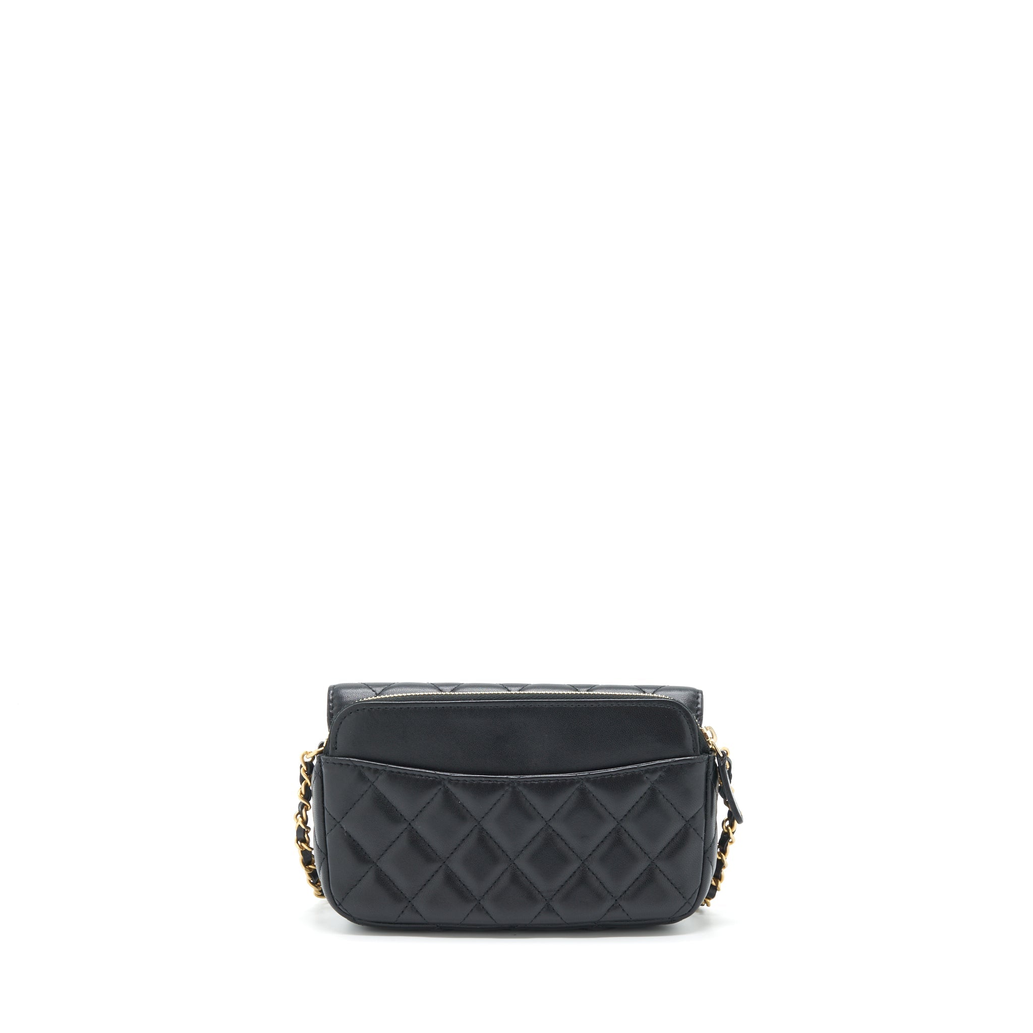 CHANEL LIMITED CHARM DOUBLE LAYER MINI CHAIN BAG LAMBSKIN BLACK GHW