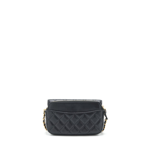 CHANEL LIMITED CHARM DOUBLE LAYER MINI CHAIN BAG LAMBSKIN BLACK GHW