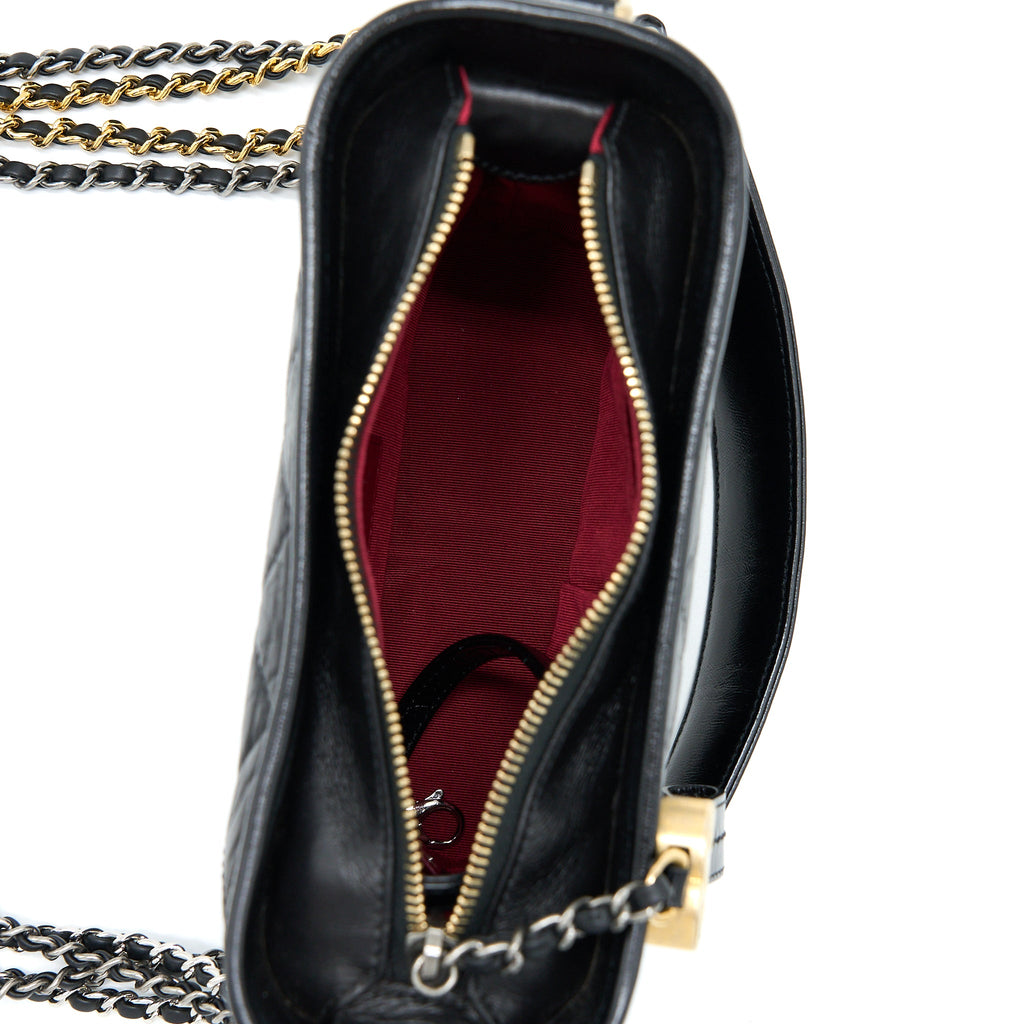CHANEL SMALL GABRIELLE HOBO BAG WITH TOP HANDLE AGED CALFSKIN BLACK MULTICOLOUR HARDWARE