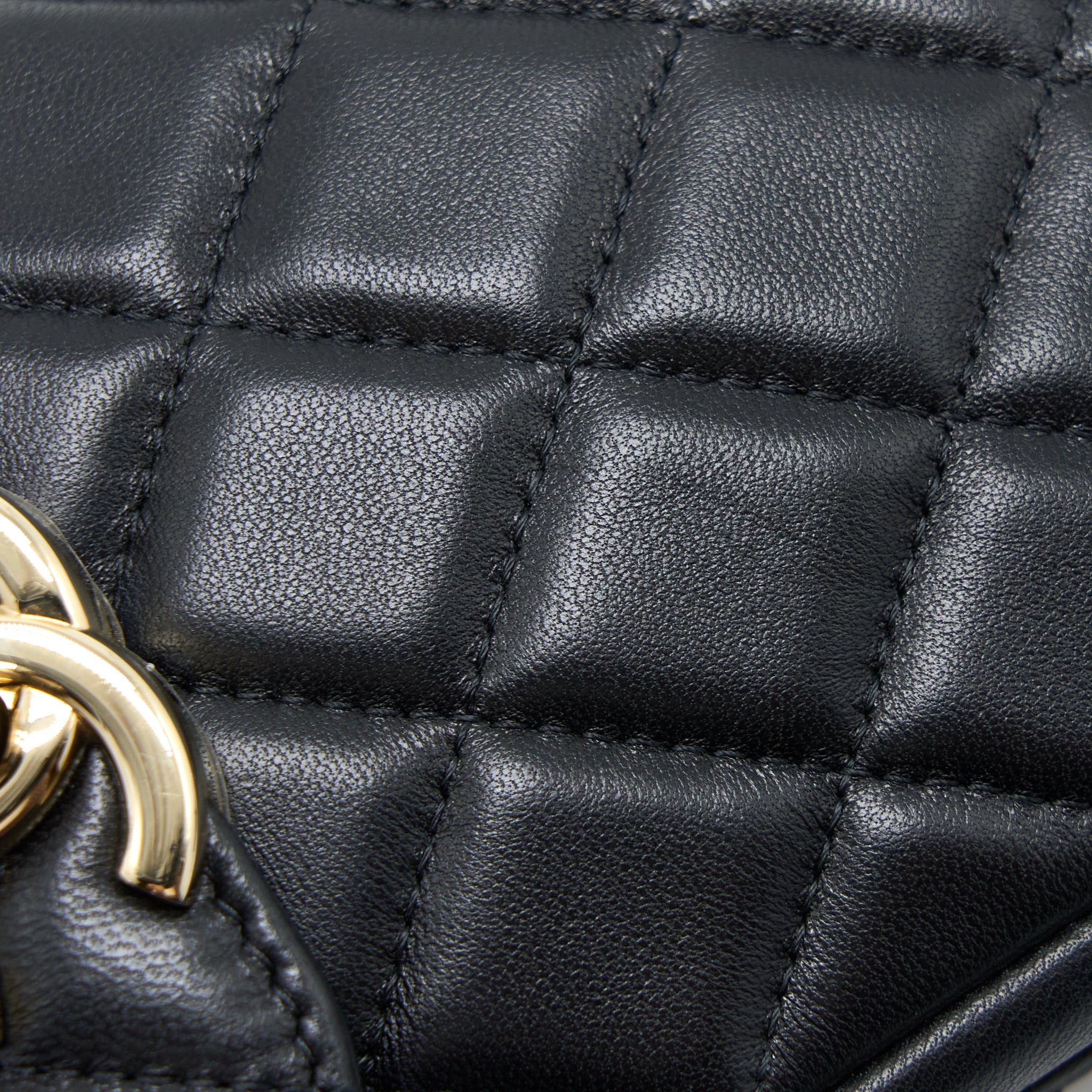 CHANEL FLAP PHONE POUCH WITH CHAIN BLACK LAMBSKIN GHW