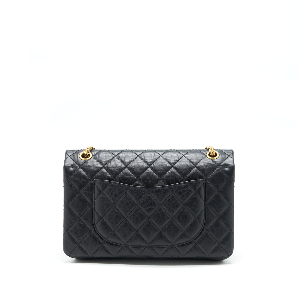 CHANEL 2.55 226 REISSUE MEDIUM DOUBLE FLAP BAG CALFSKIN BLACK RUTHENIUM GOLD HARDWARE