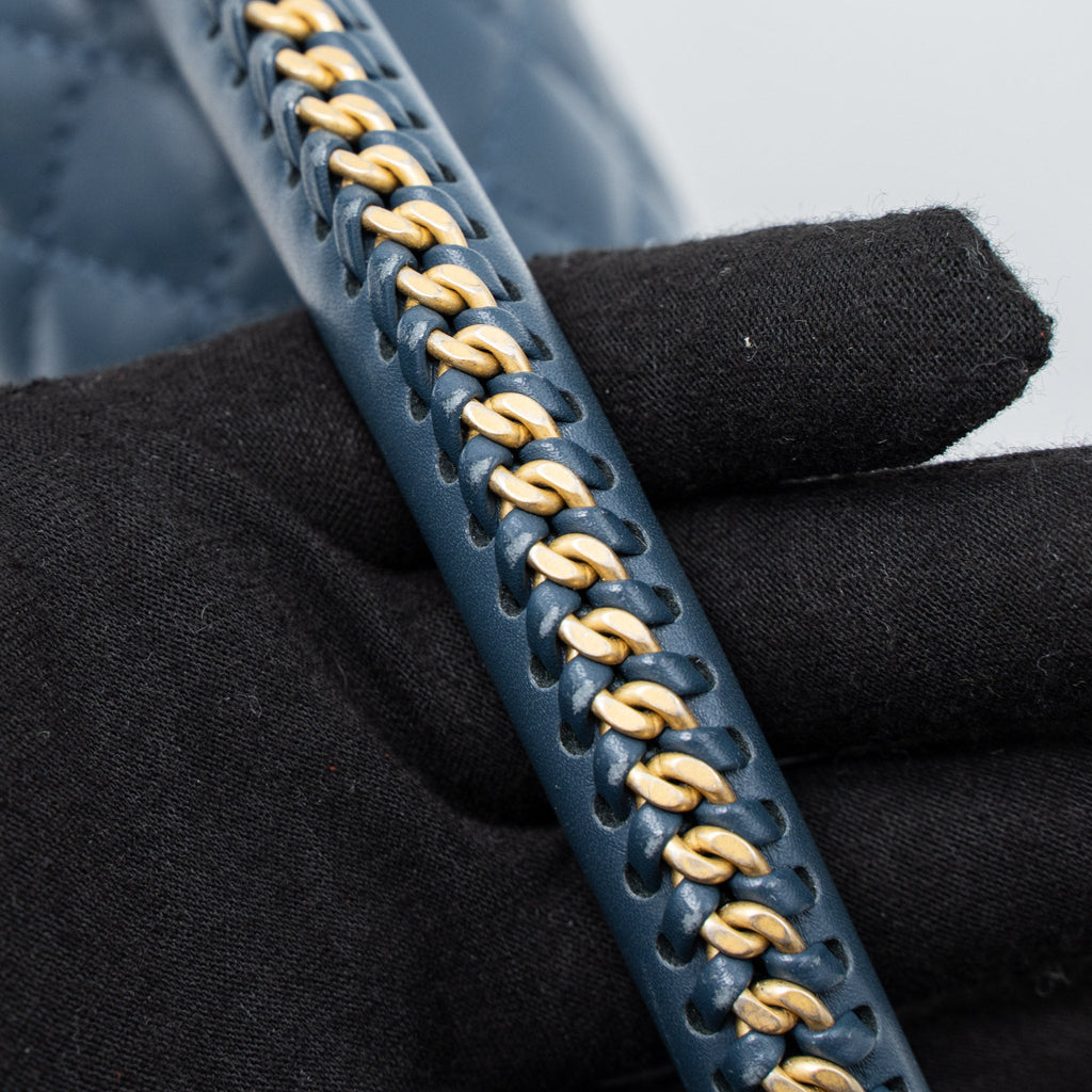 CHANEL TOP HANDLE BOY BAG LAMBSKIN DARK BLUE BRUSHED GHW