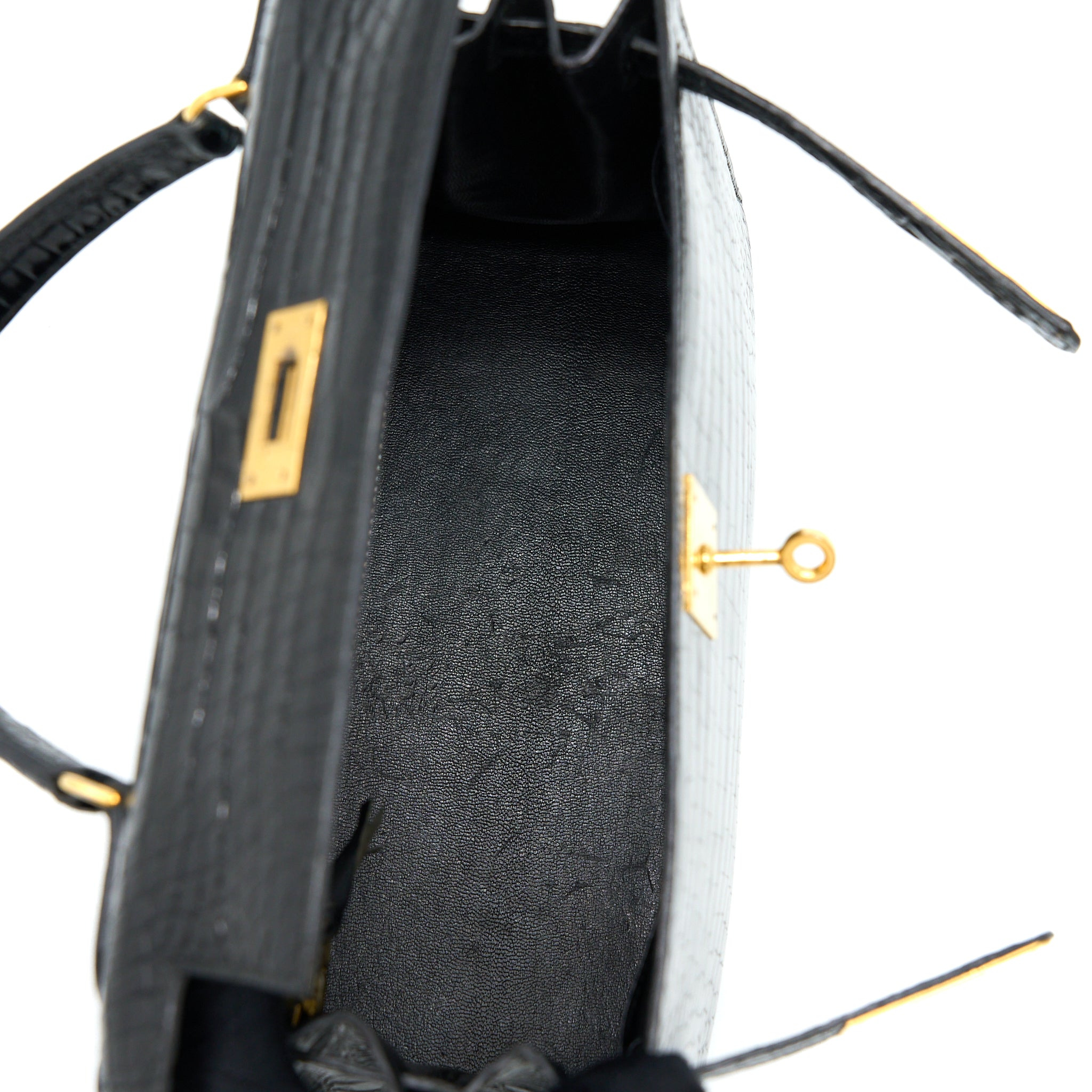HERMES VINTAGE KELLY 28 ALLIGATOR BLACK GHW