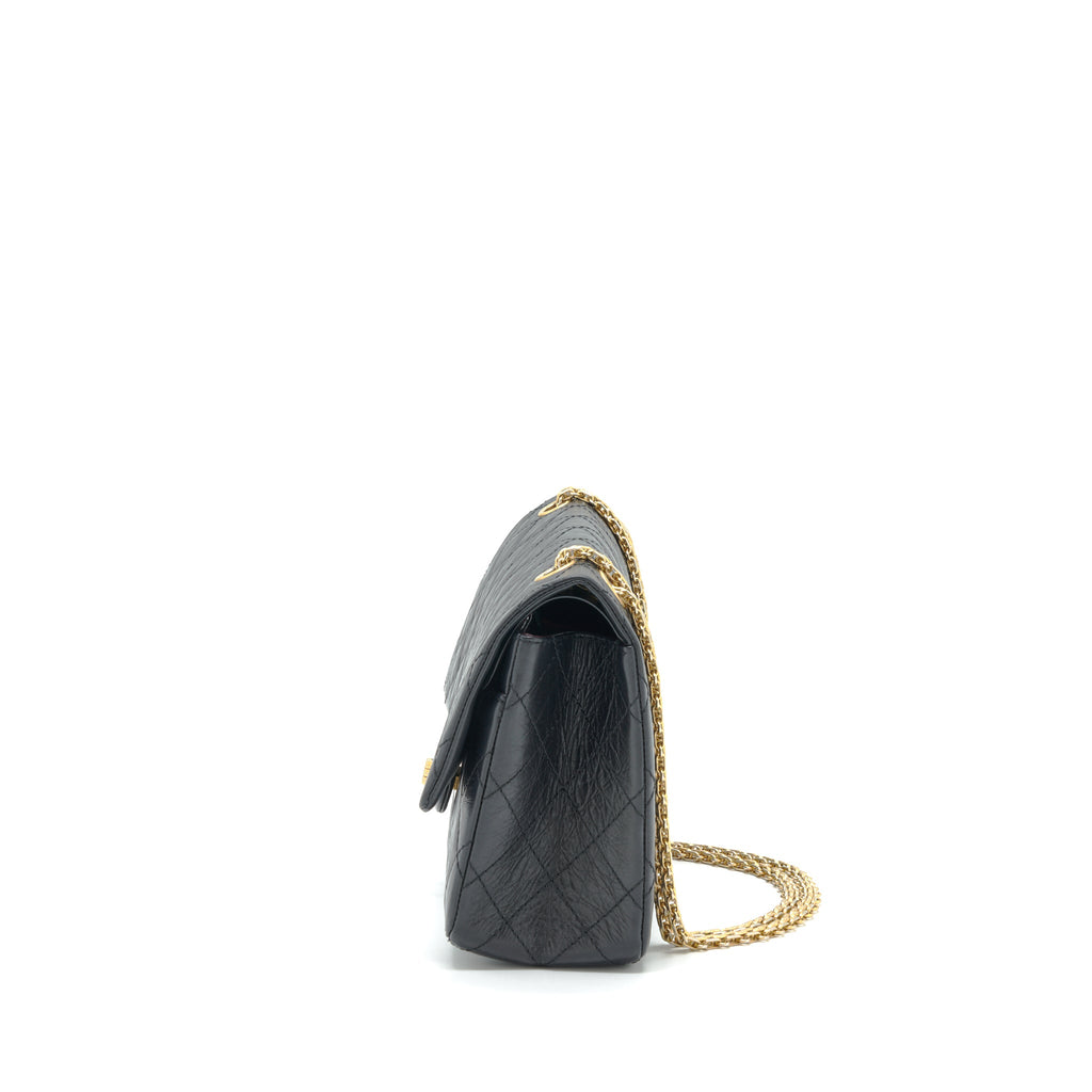 CHANEL 2.55 226 REISSUE MEDIUM DOUBLE FLAP BAG CALFSKIN BLACK RUTHENIUM GOLD HARDWARE