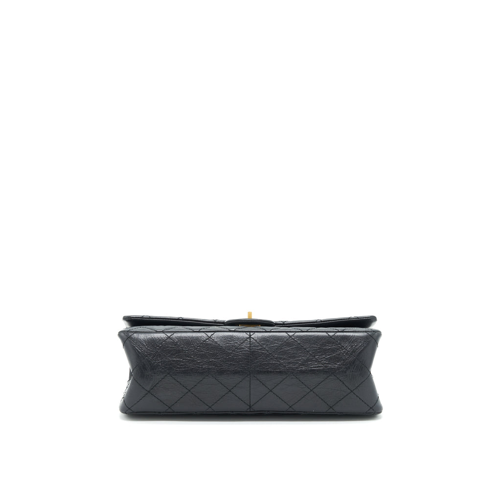 CHANEL 2.55 226 REISSUE MEDIUM DOUBLE FLAP BAG CALFSKIN BLACK RUTHENIUM GOLD HARDWARE
