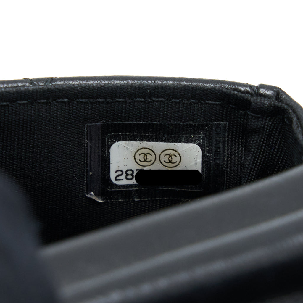 CHANEL FLAP PHONE POUCH WITH CHAIN BLACK LAMBSKIN GHW