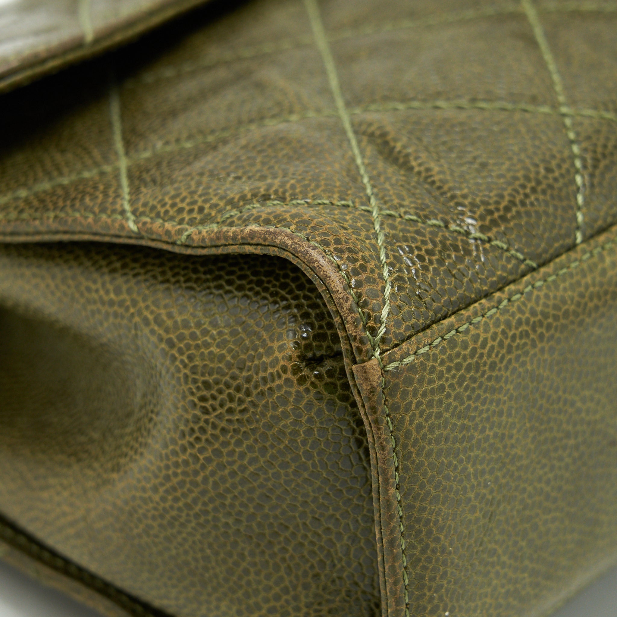 CHANEL QUILTED GRAINED CALFSKIN BAG OLIVE GREEN RUTHENIUM HARDWARE