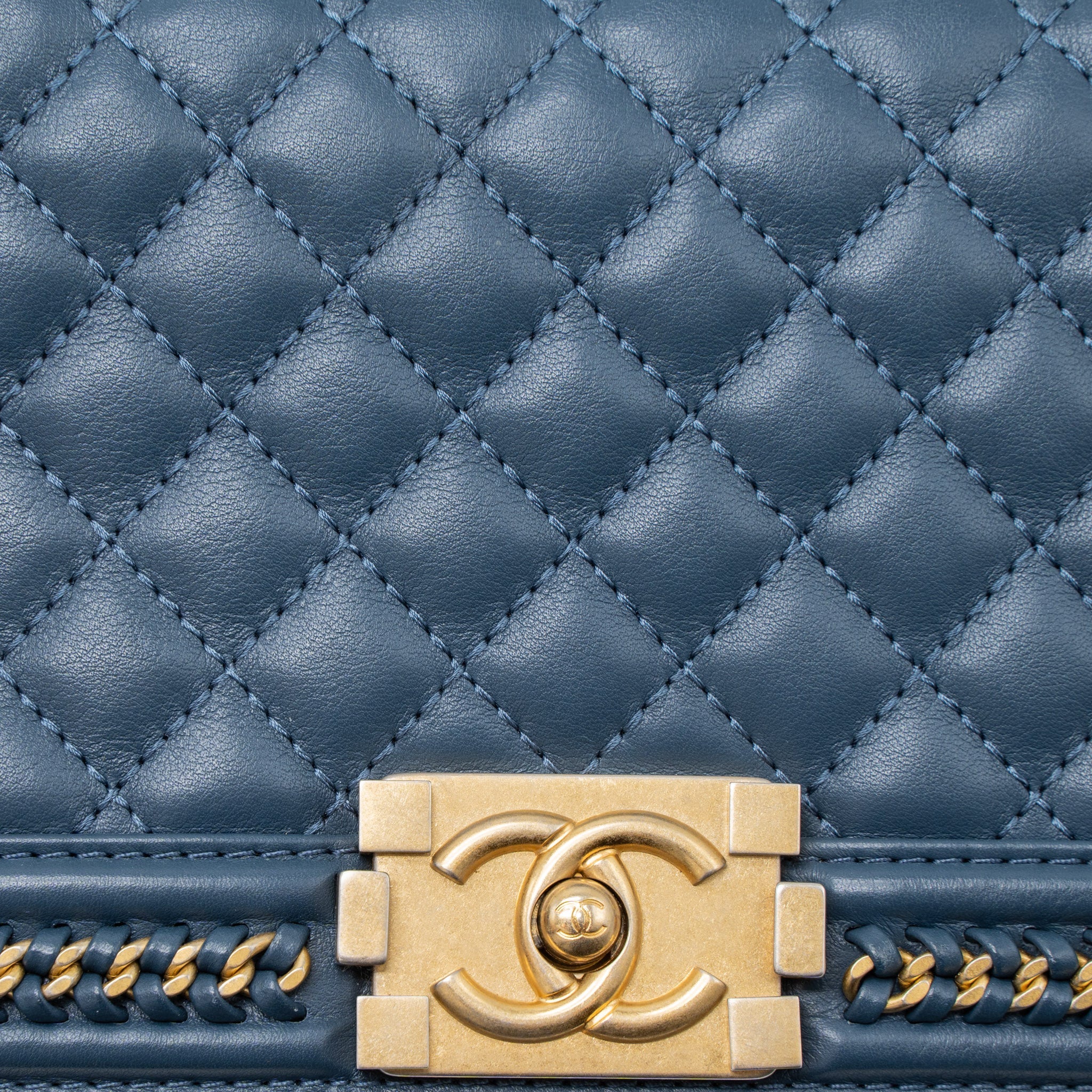 CHANEL TOP HANDLE BOY BAG LAMBSKIN DARK BLUE BRUSHED GHW