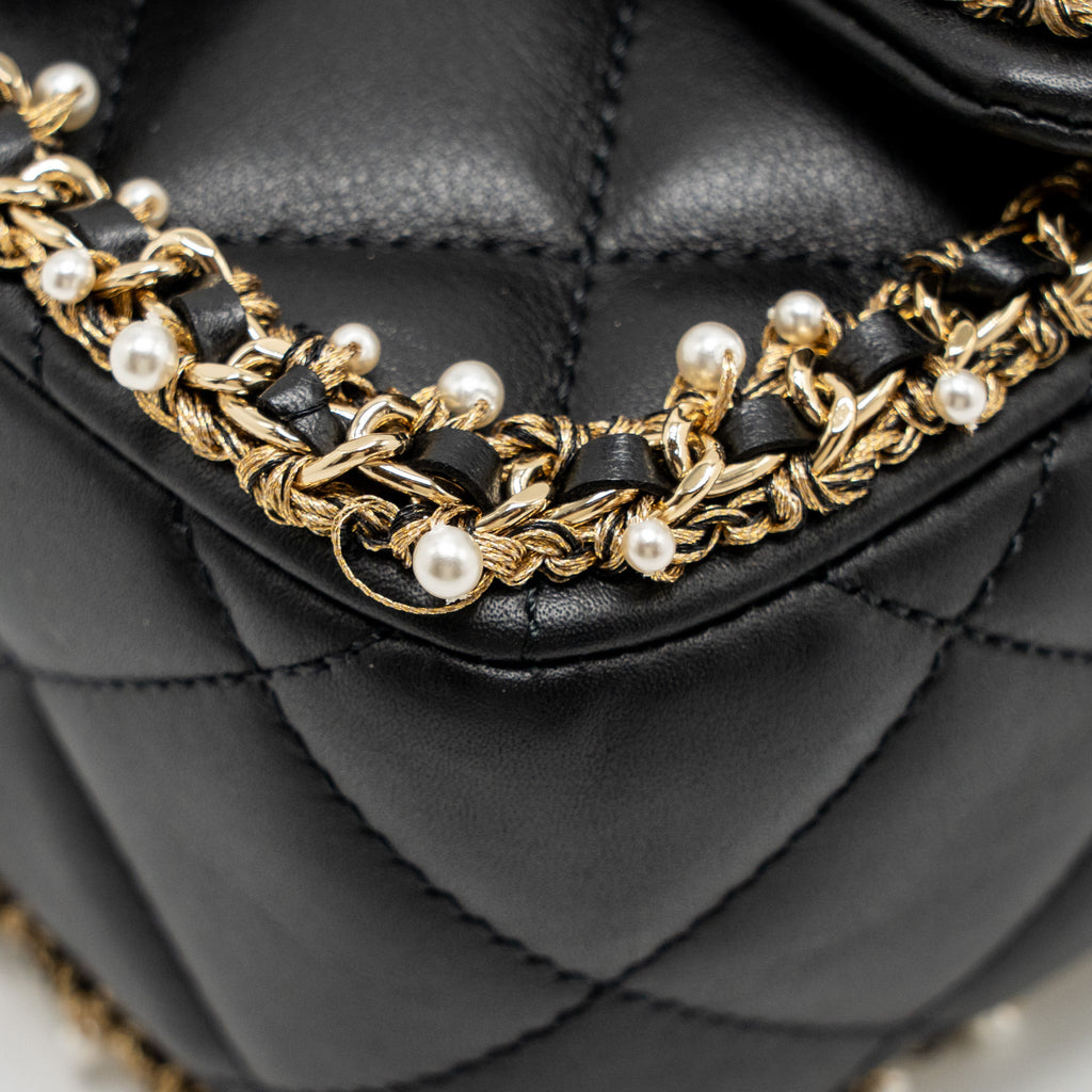 CHANEL PEARL DETAILED EDGE MINI FLAP BAG LAMBSKIN BLACK LGHW (MICROCHIP)