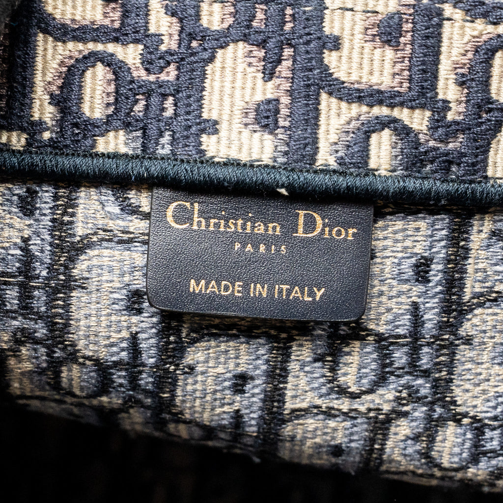 DIOR LARGE BOOK TOTE OBLIQUE EMBROIDERY ECRU/BLUE