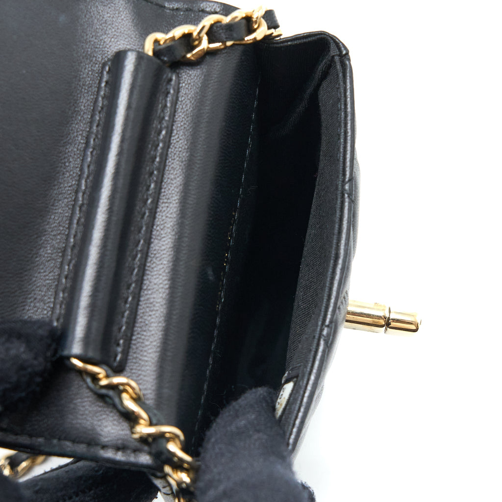 CHANEL FLAP PHONE POUCH WITH CHAIN BLACK LAMBSKIN GHW