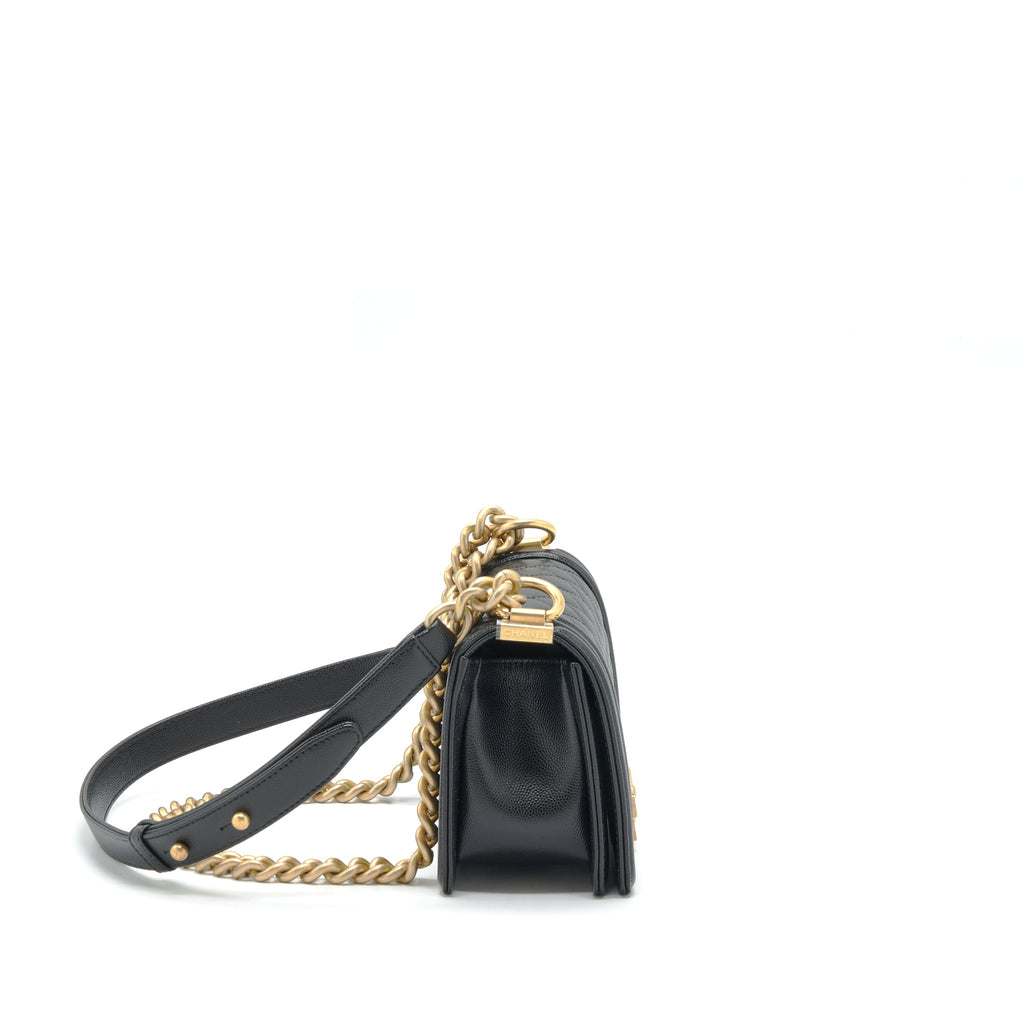 CHANEL SMALL BOY BAG CAVIAR BLACK GHW (MICROCHIP)
