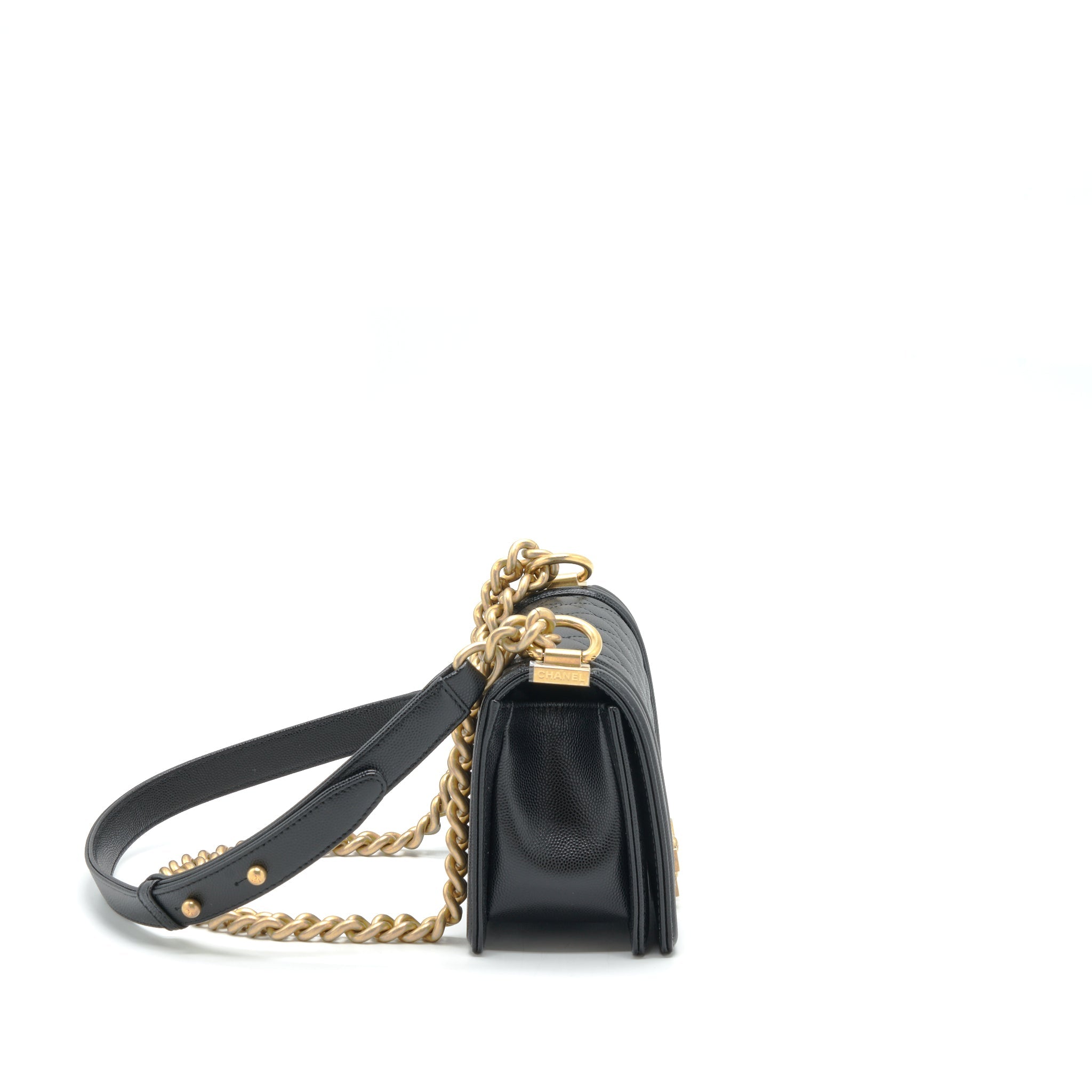 CHANEL SMALL BOY BAG CAVIAR BLACK GHW (MICROCHIP)