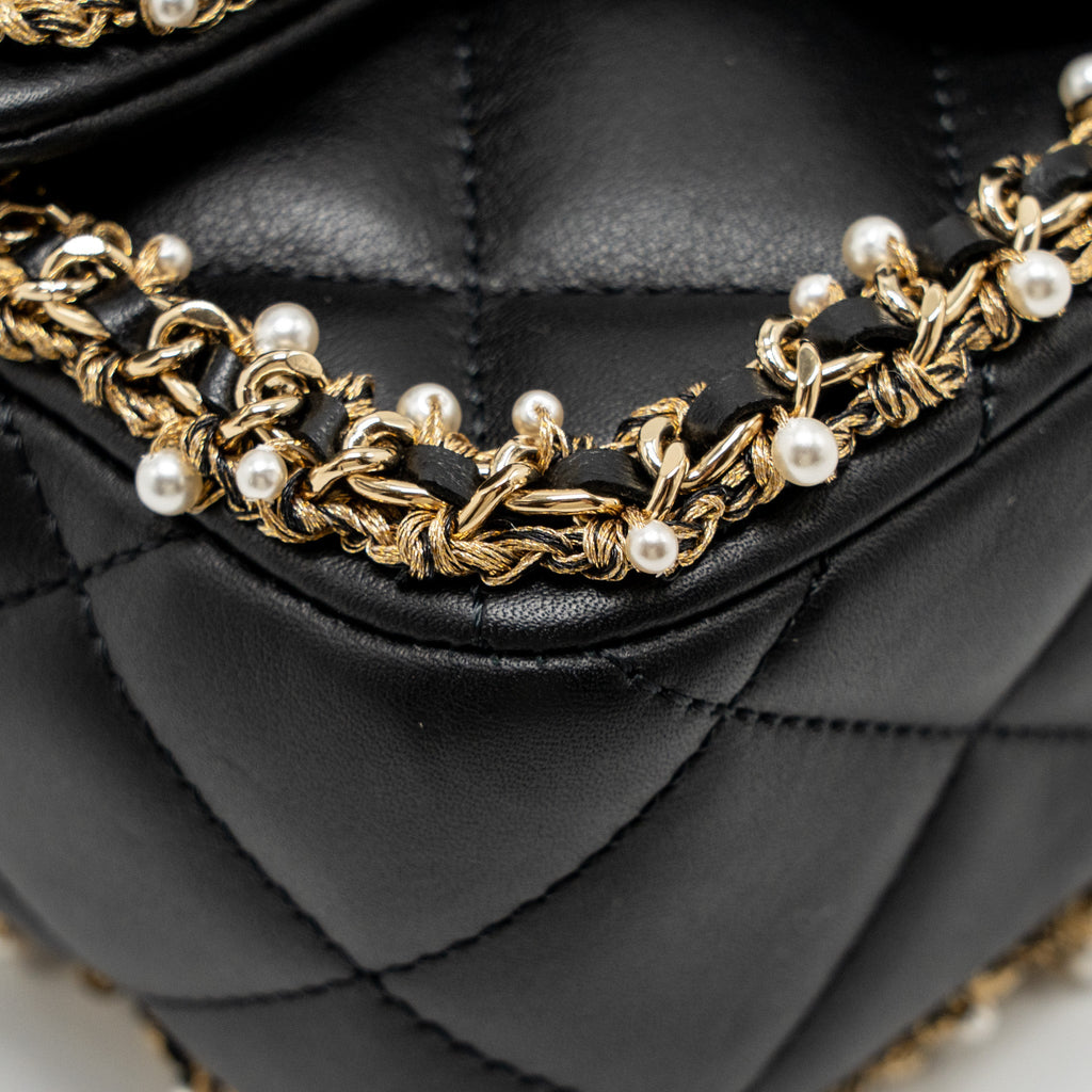 CHANEL PEARL DETAILED EDGE MINI FLAP BAG LAMBSKIN BLACK LGHW (MICROCHIP)