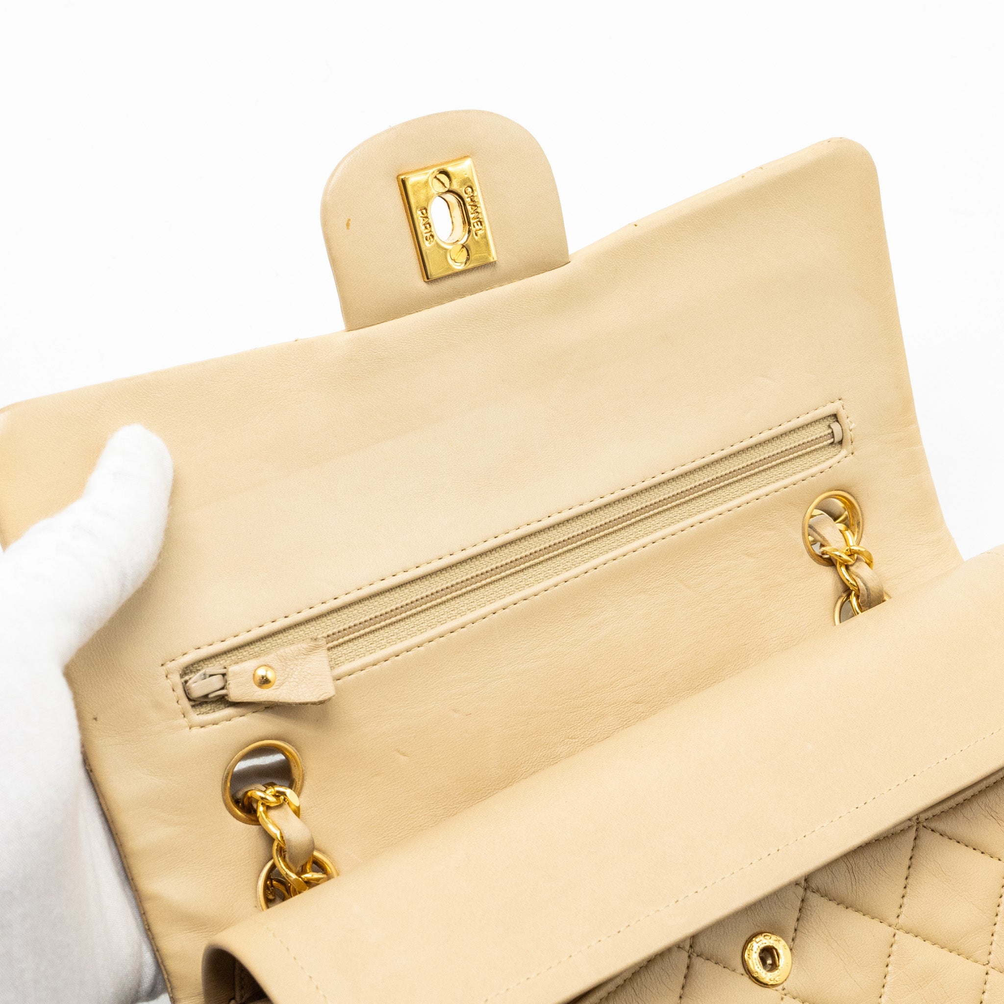 CHANEL VINTAGE SMALL CLASSIC FLAP BAG LAMBSKIN BEIGE GHW