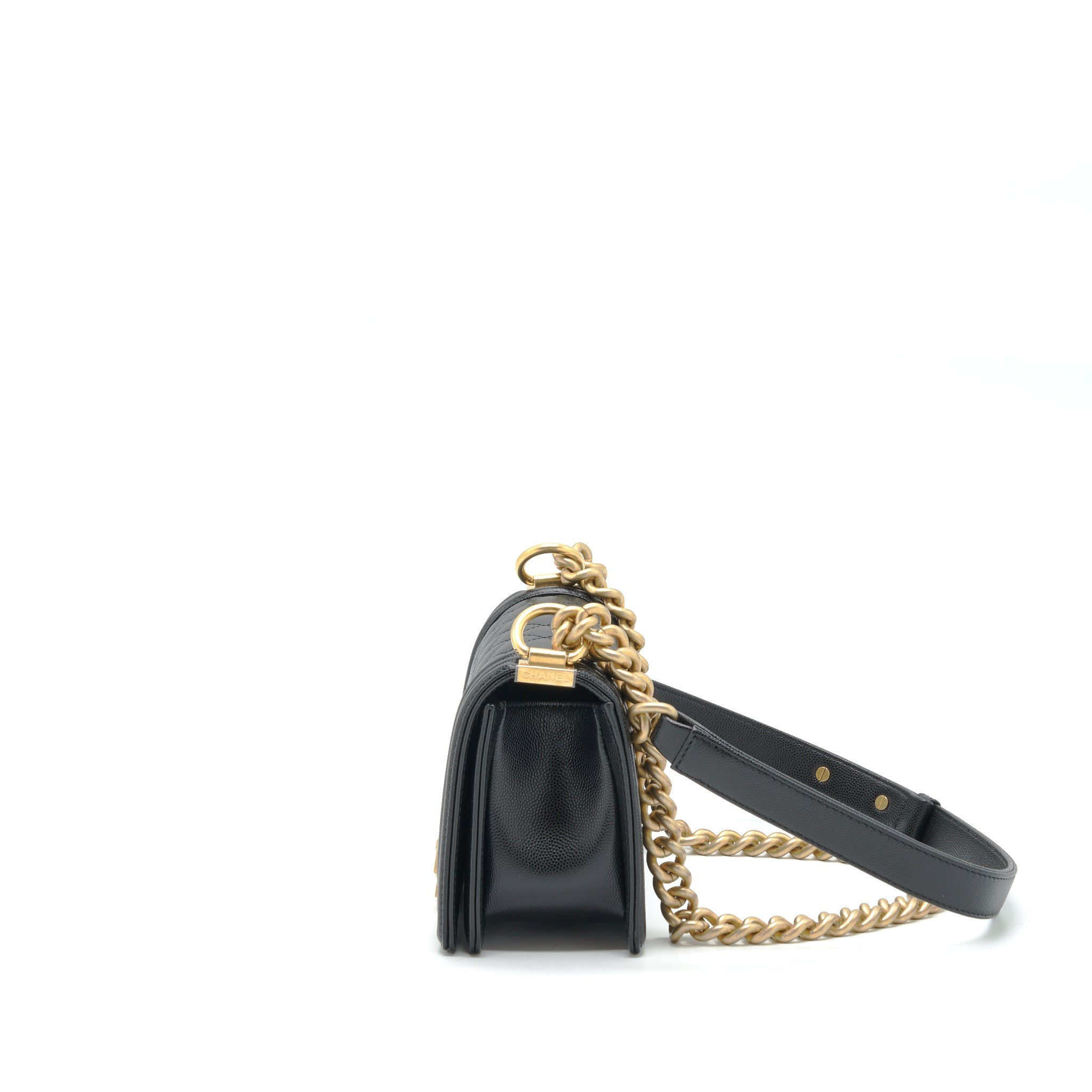 CHANEL SMALL BOY BAG CAVIAR BLACK GHW (MICROCHIP)
