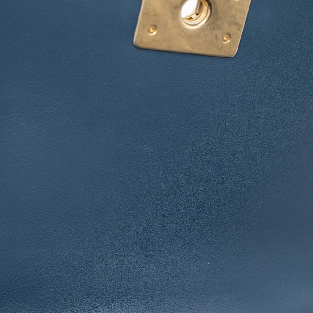 CHANEL TOP HANDLE BOY BAG LAMBSKIN DARK BLUE BRUSHED GHW