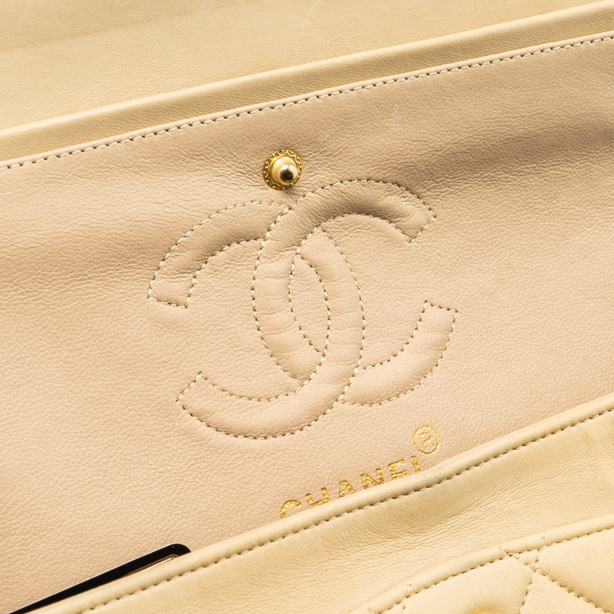 CHANEL VINTAGE SMALL CLASSIC FLAP BAG LAMBSKIN BEIGE GHW