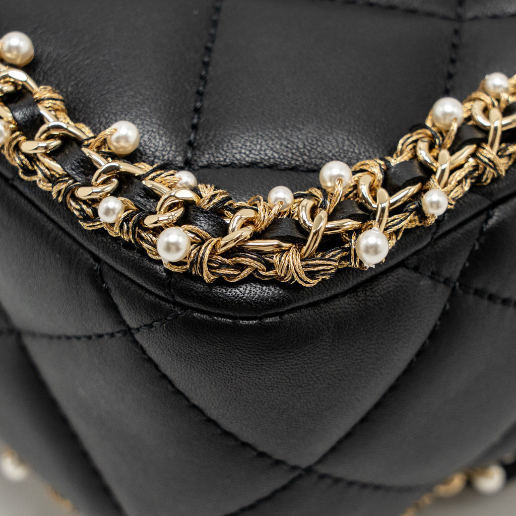 CHANEL PEARL DETAILED EDGE MINI FLAP BAG LAMBSKIN BLACK LGHW (MICROCHIP)