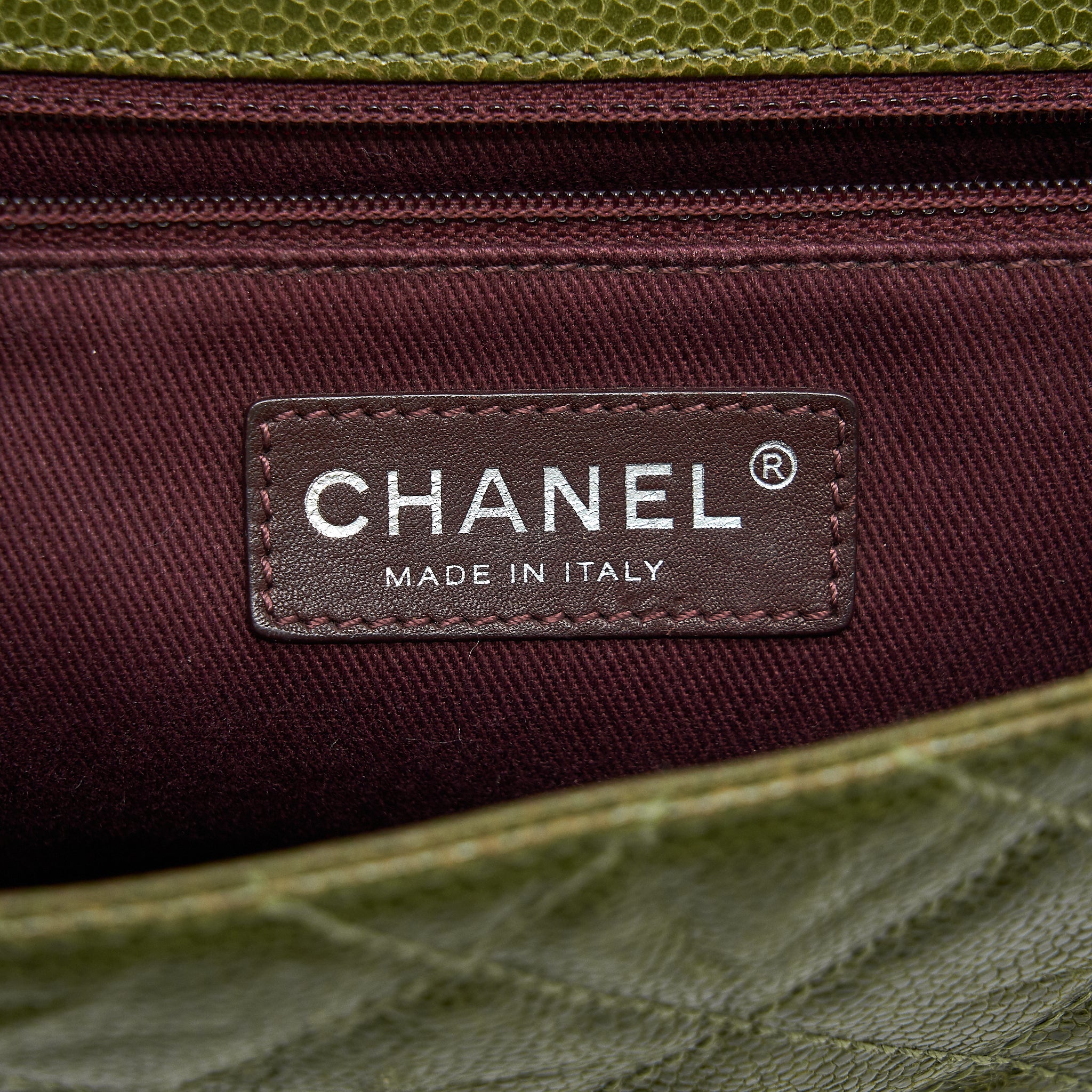 CHANEL QUILTED GRAINED CALFSKIN BAG OLIVE GREEN RUTHENIUM HARDWARE