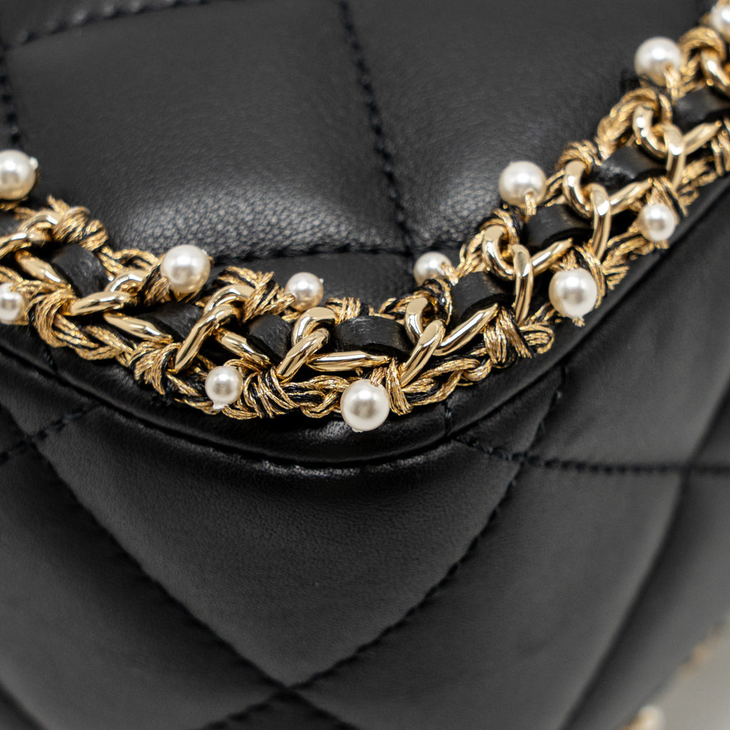 CHANEL PEARL DETAILED EDGE MINI FLAP BAG LAMBSKIN BLACK LGHW (MICROCHIP)