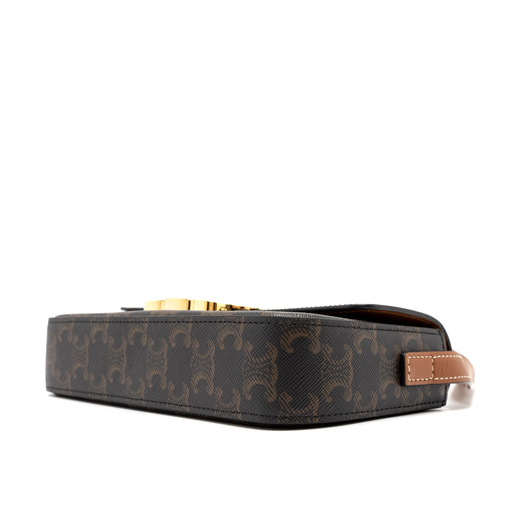 CELINE TRIOMPHE SHOULDER BAG CALFSKIN/TRIOMPHE CANVAS BROWN/MULTICOLOUR GHW