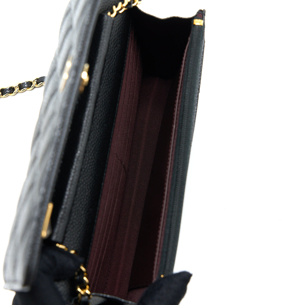 CHANEL CLASSIC WALLET ON CHAIN CAVIAR BLACK GHW (MICROCHIP)
