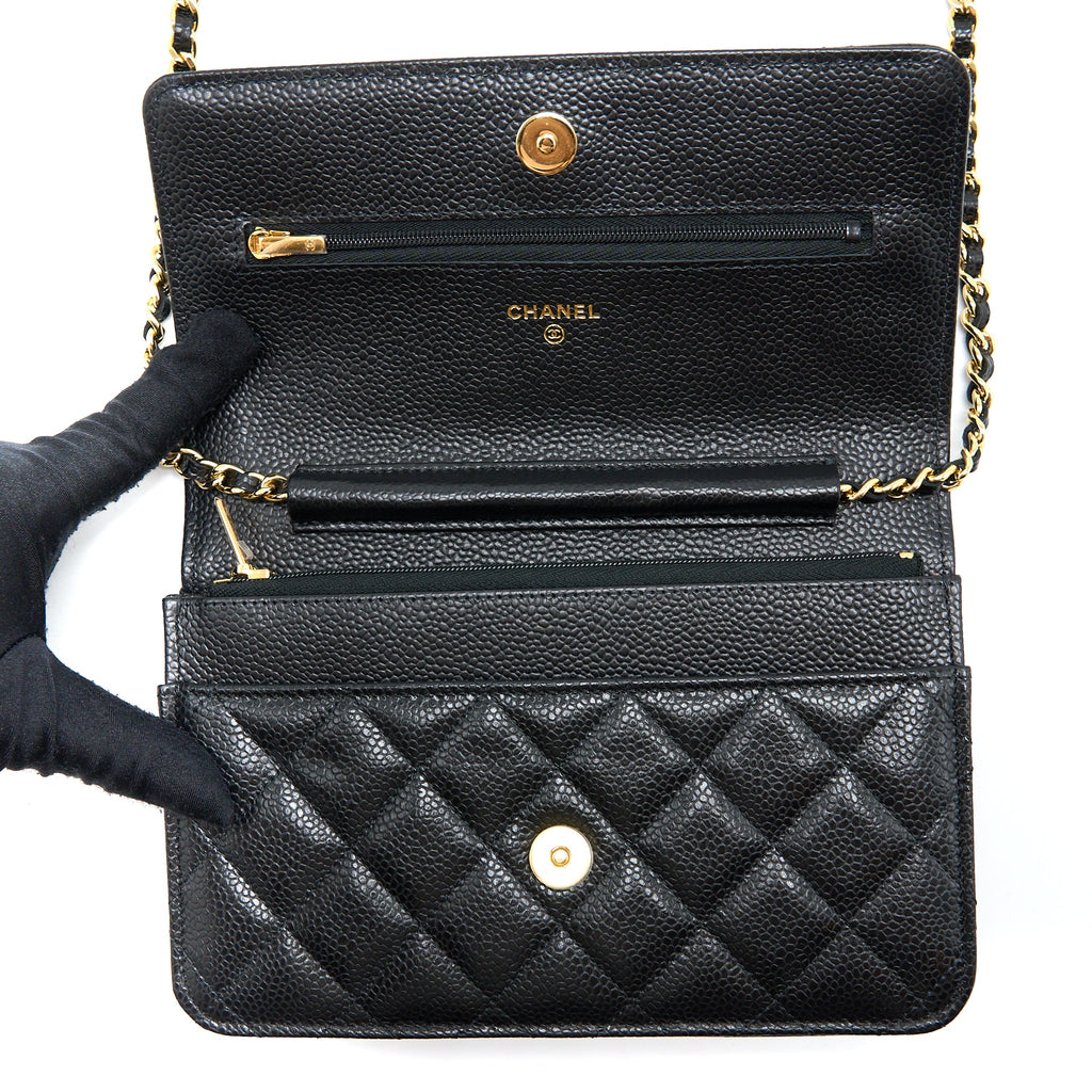 CHANEL CLASSIC WALLET ON CHAIN CAVIAR BLACK GHW (MICROCHIP)