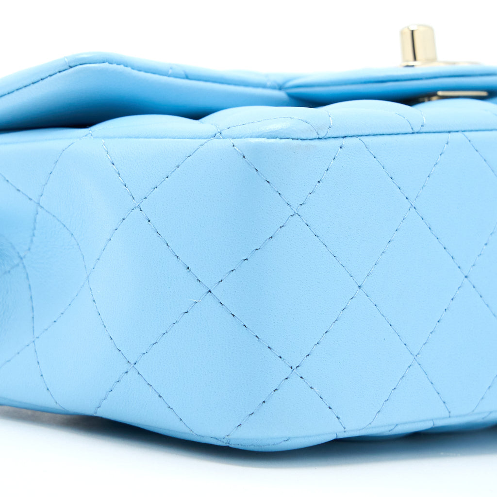CHANEL MINI RECTANGULAR FLAP BAG LAMBSKIN BLUE LGHW (MICROCHIP)