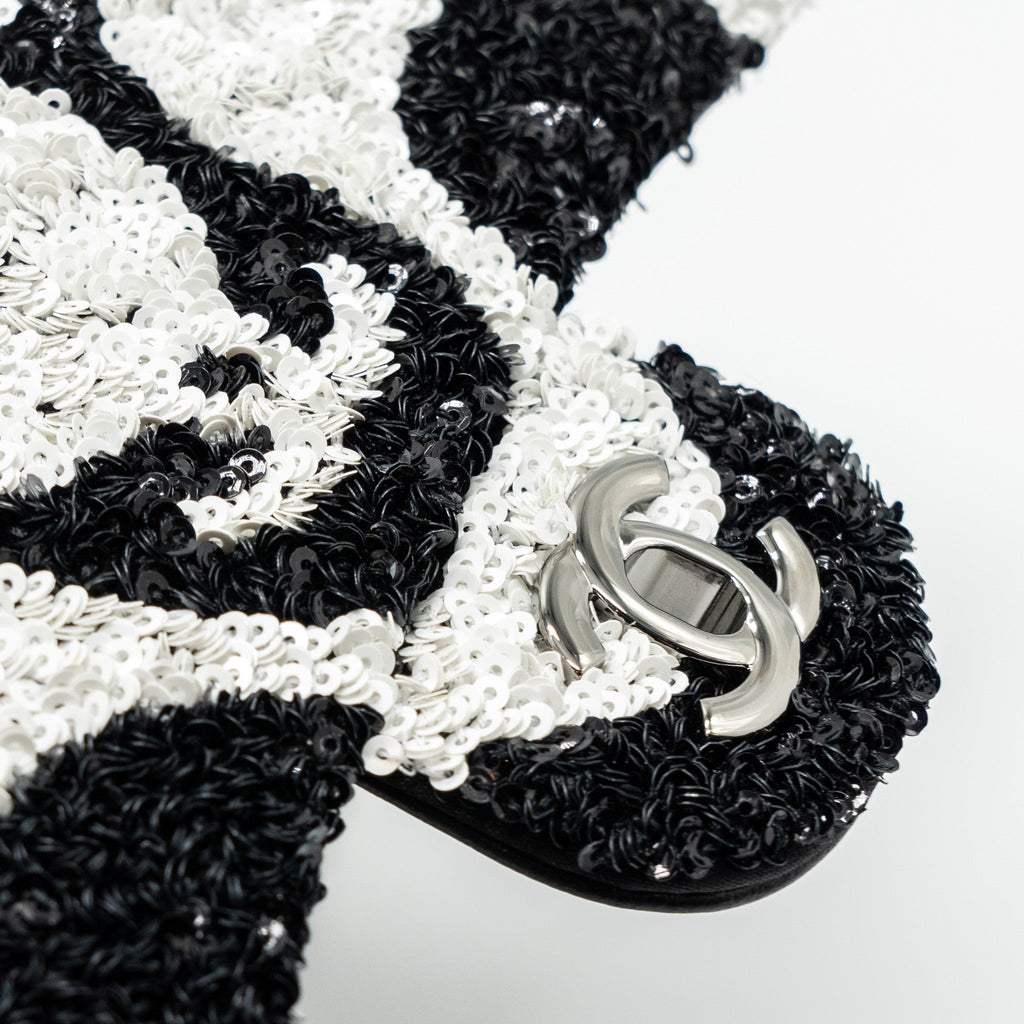 CHANEL 21P LIMITED EDITION FLAP BAG SEQUINS/ SATIN BLACK/ WHITE SHW