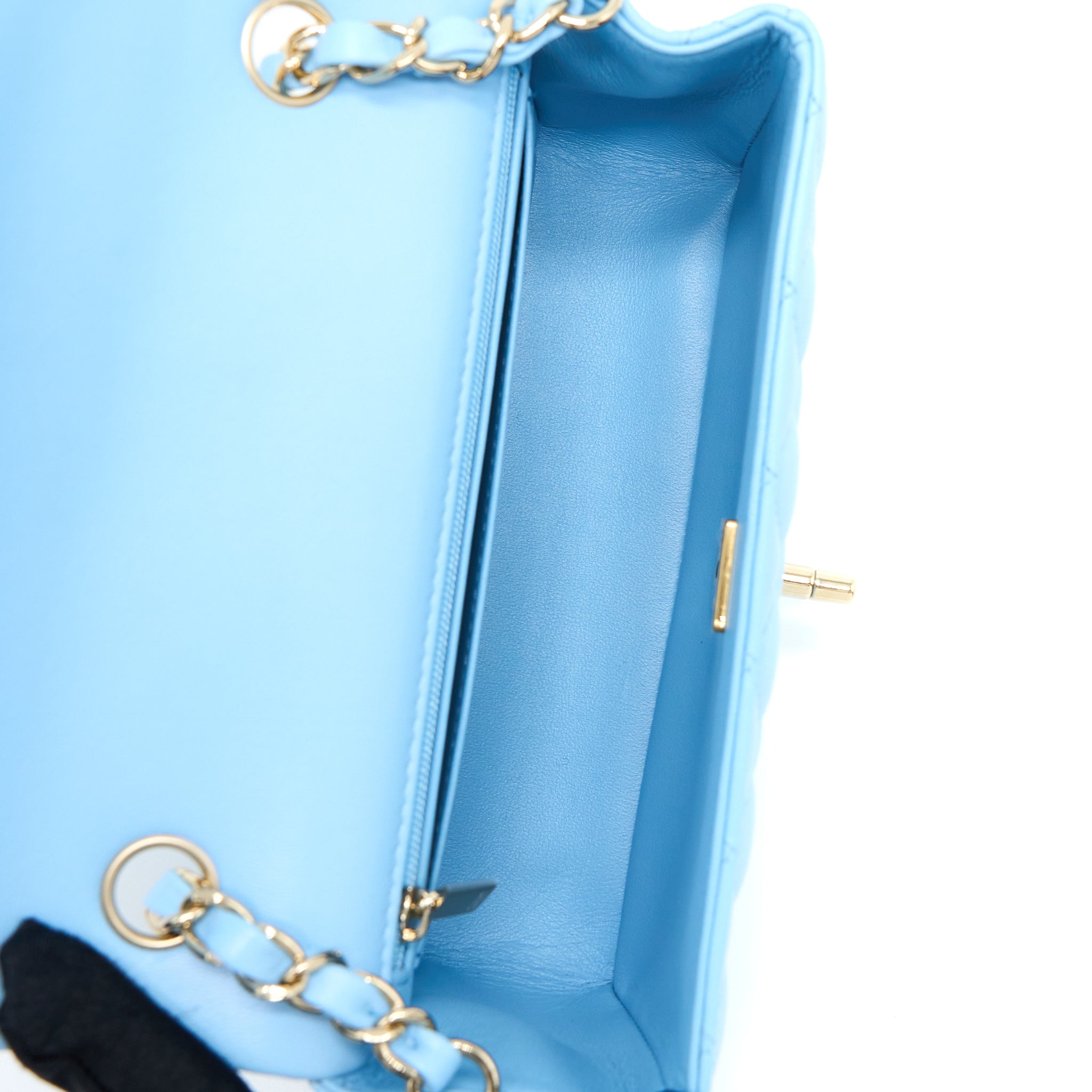 CHANEL MINI RECTANGULAR FLAP BAG LAMBSKIN BLUE LGHW (MICROCHIP)
