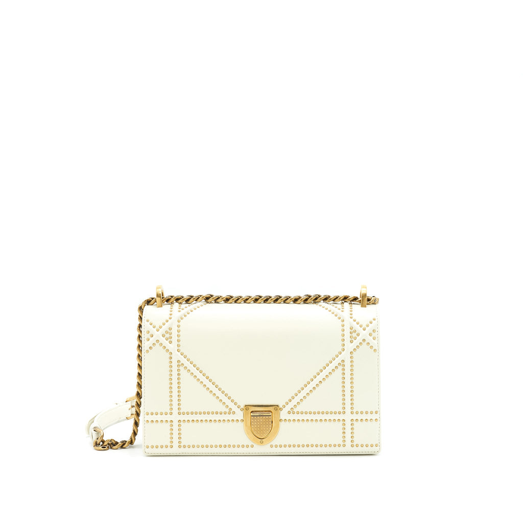 DIOR MEDIUM STUDDED DIORAMA WHITE GHW