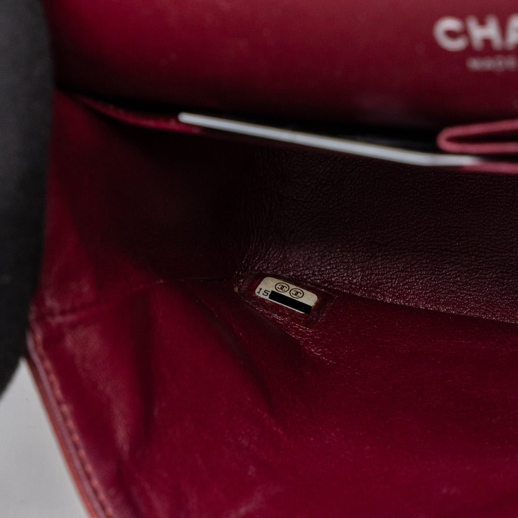 CHANEL MEDIUM CLASSIC DOUBLE FLAP BAG PATENT RED SHW
