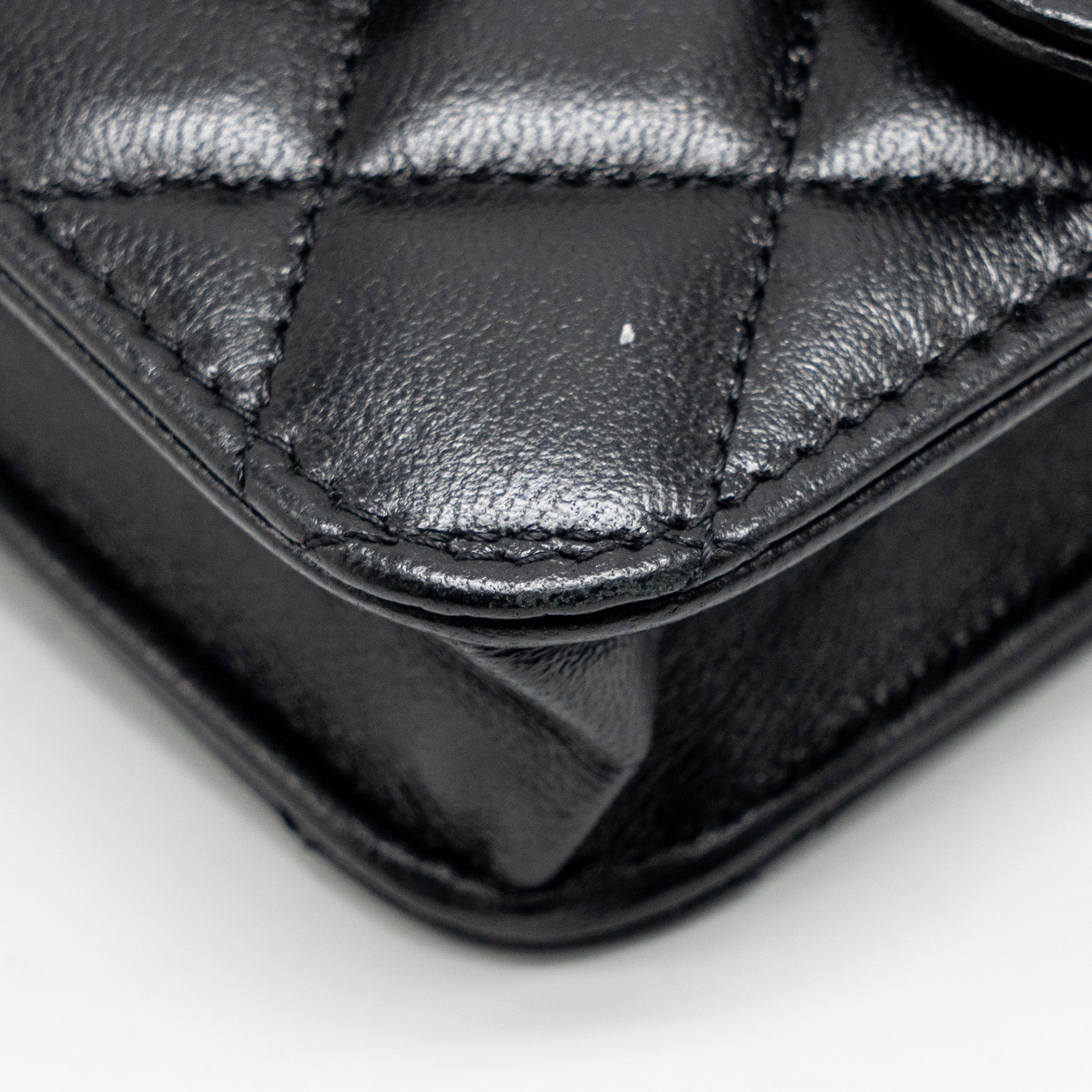 CHANEL MINI TOP HANDLE FLAP COIN PURSE WITH CHAIN LAMBSKIN BLACK LGHW