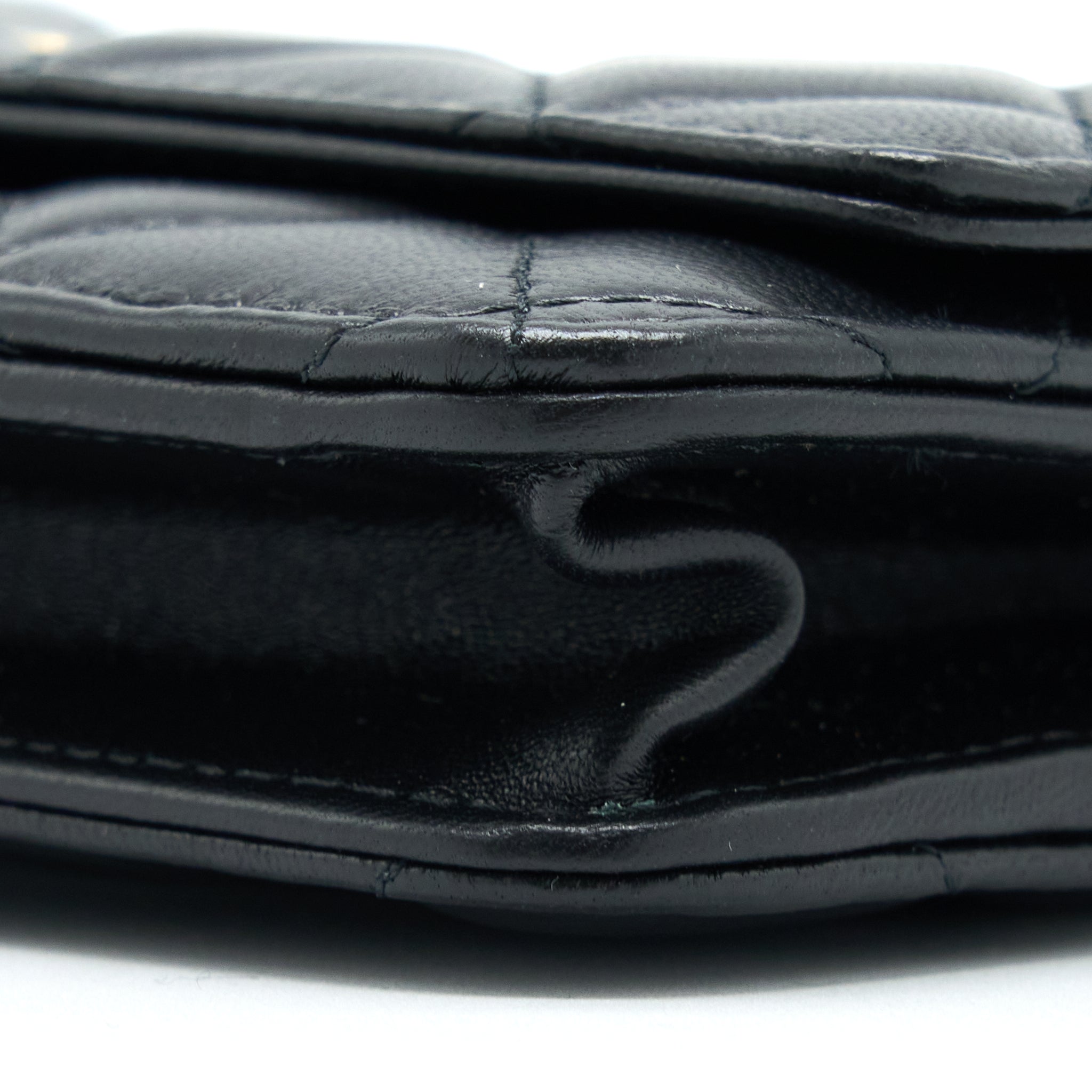 CHANEL PEARL CRUSH WALLET ON CHAIN LAMBSKIN BLACK GHW (MICROCHIP)