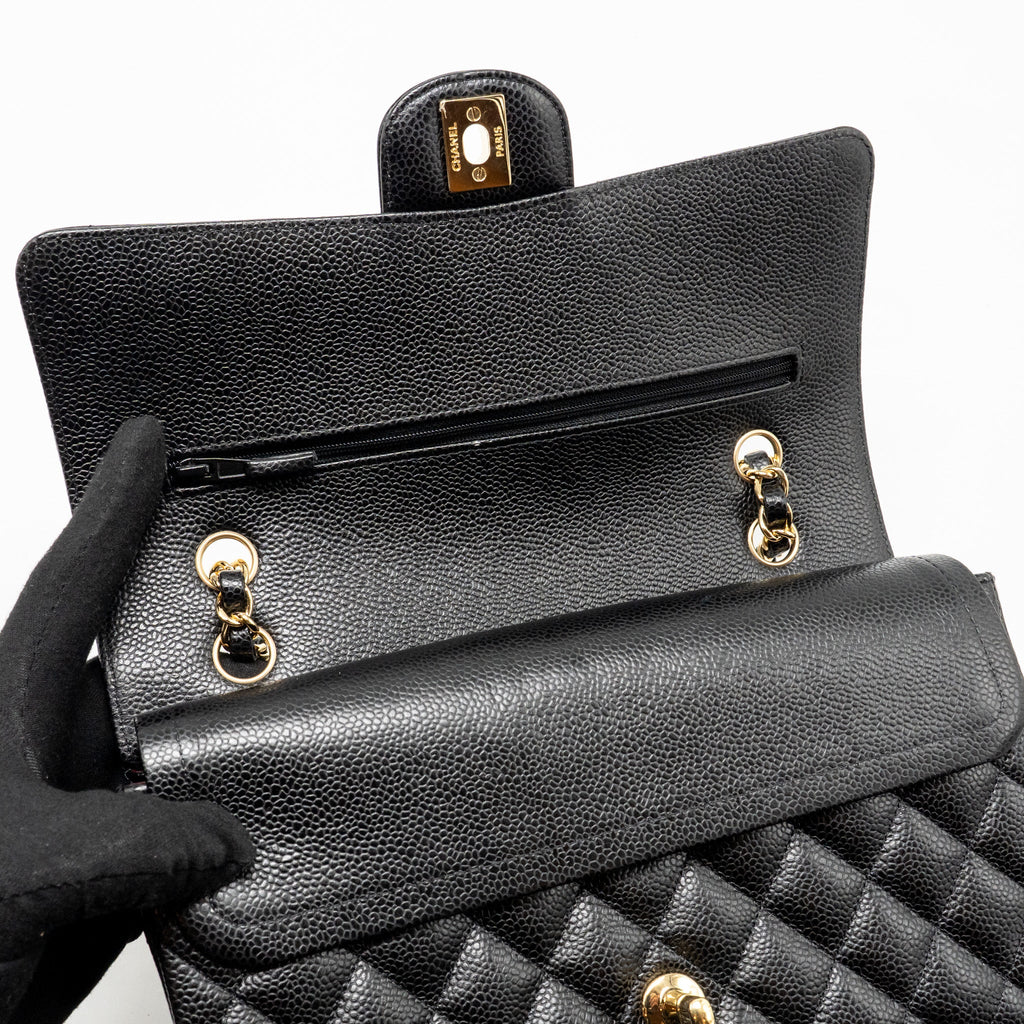CHANEL MEDIUM CLASSIC DOUBLE FLAP BAG CAVIAR BLACK LGHW