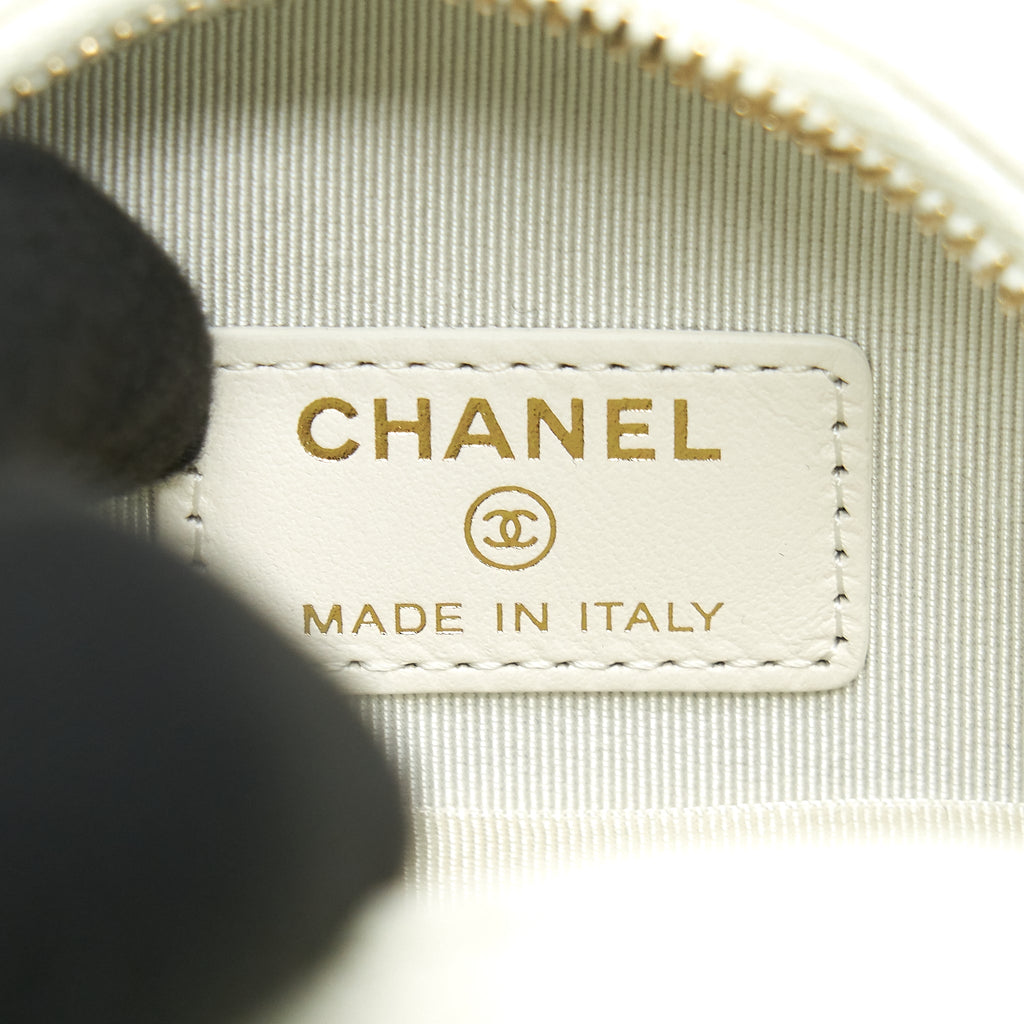 CHANEL ROUND MINI BAG CAVIAR WHITE LGHW