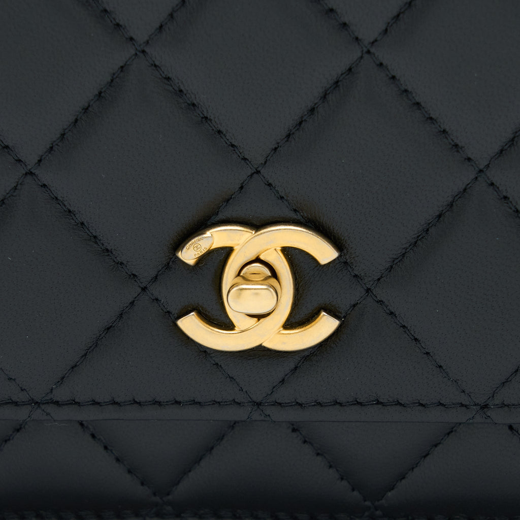 CHANEL PEARL CRUSH WALLET ON CHAIN LAMBSKIN BLACK GHW (MICROCHIP)