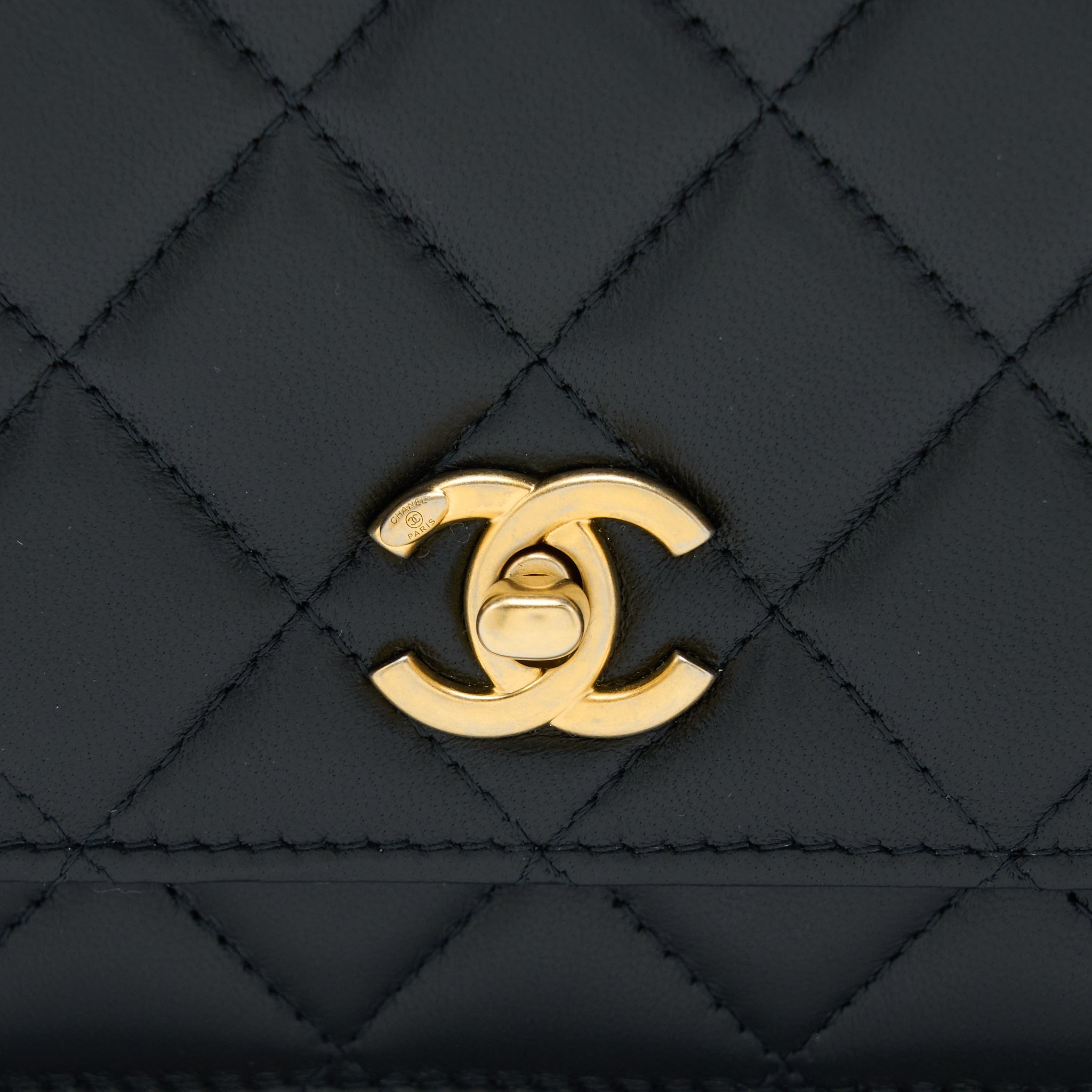 CHANEL PEARL CRUSH WALLET ON CHAIN LAMBSKIN BLACK GHW (MICROCHIP)